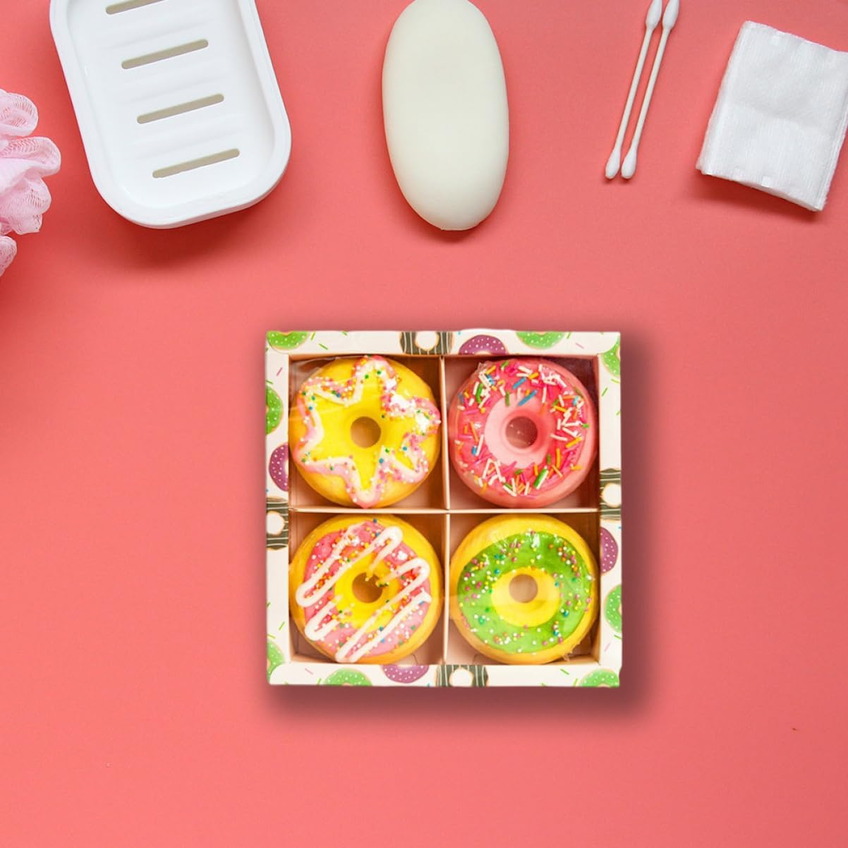 TOVINANNA Doughnut Shape Set 4Pcs 100G Moisturizing Sea Salt Balls Spa Relaxation for Boys and Girls and Adults Assorted Styles Random Style image number 1