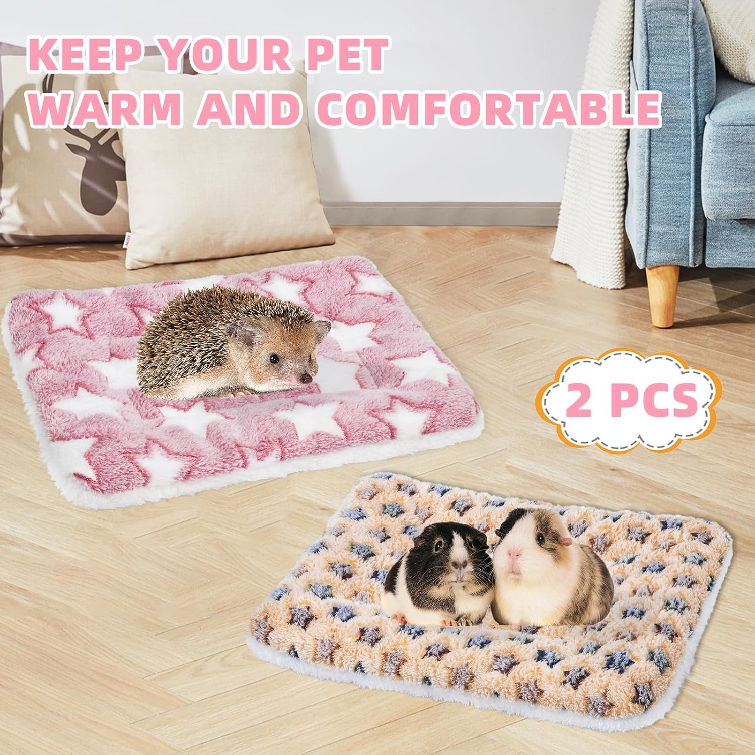 Yedsintu 2 Pcs Guinea Pig Bed Soft Rabbit Bedding Cage Liner Bunny Mats Pee Pads Small Animal Bed Pad Guinea Pig Pillow Pet Bed Mat for Chinchilla Hedgehog Ferret image number 5