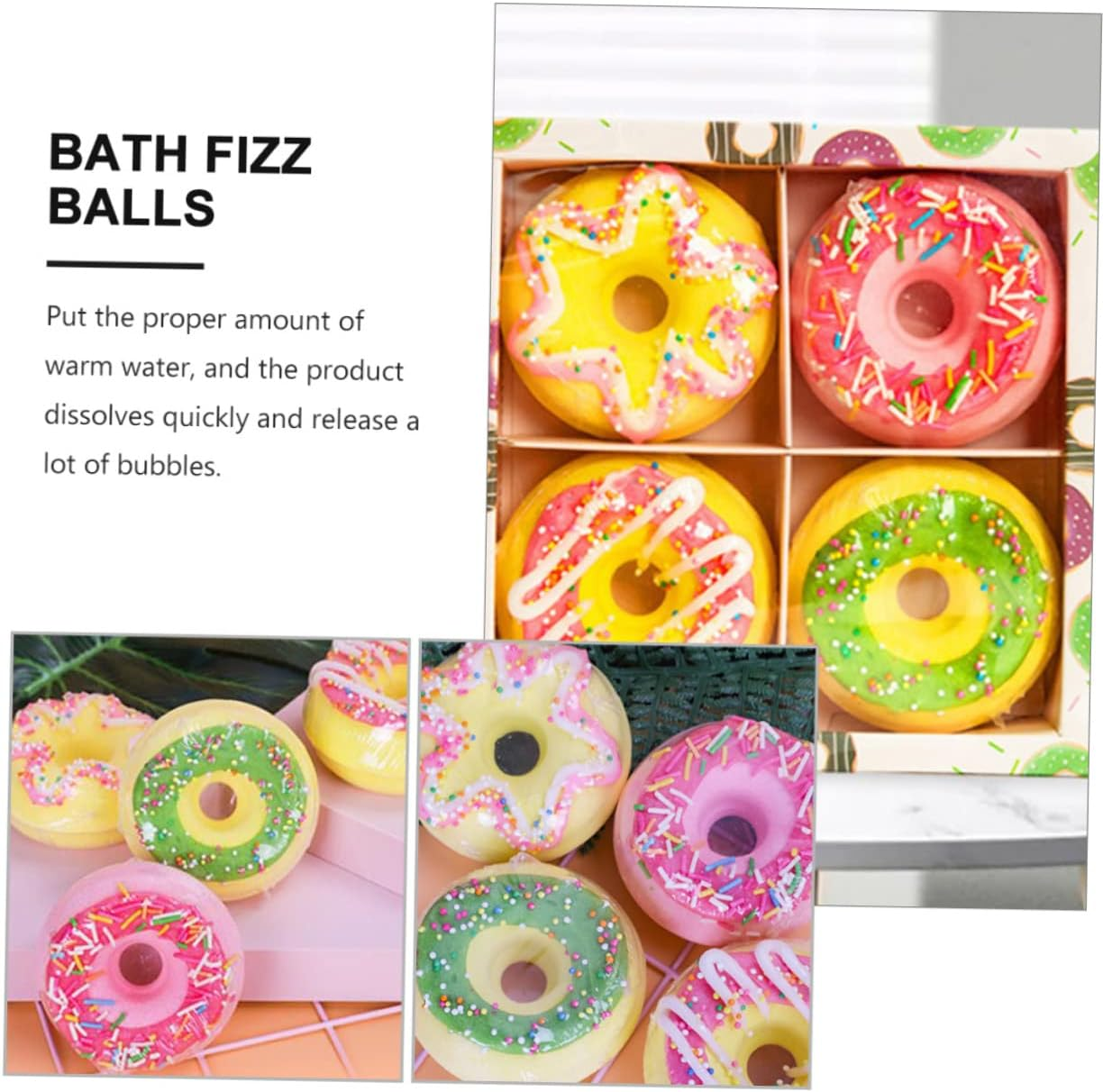 Doughnut Shape Bath Bombs Set 4Pcs 100G Moisturizing Sea Salt Spa Bath Balls for Relaxing Skin Care Bathing Random Style