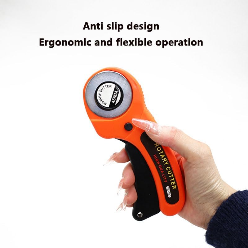 SOVYOULIVE 45Mm Ergonomic Rotary Cutter with 5 Extra Blades, Safety Lock Rolling Cutter for Fabric, Leather, Sewing, Quilting & Crafting, Fabriccutter Wheel for Left and Right-Handed Use image number 3