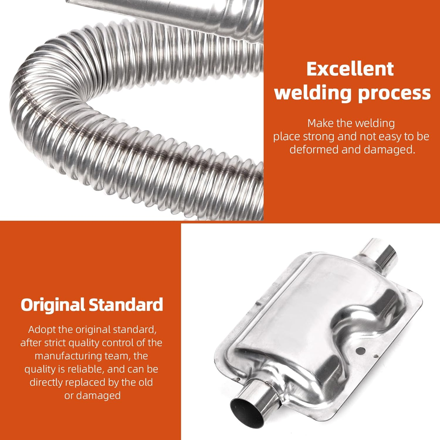 Tanstic 8Pcs Stainless Steel Diesel Heater Exhaust Pipe, Parking Air Heater Exhaust Pipe, Fuel Tank Diesel Gas Vent Hose with Muffler and Clamps (300Cm/118 Inch) image number 6