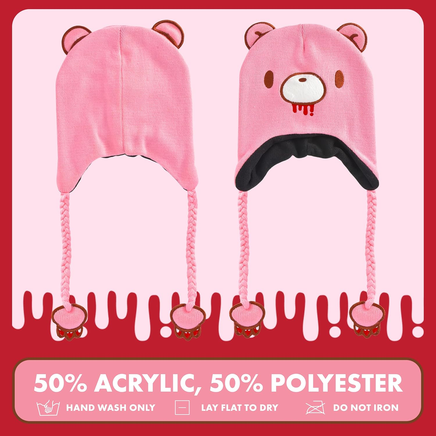 Concept One Gloomy Bear Beanie Hat, Peruvian Winter Knit Cap with 3D Ears and Tassels image number 5