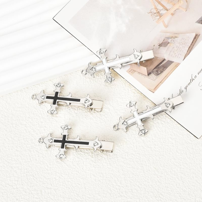 Cross Hair Clips Halloween Goth Hair Accessories for Women Girls Metal Y2K Gothic Cross Barrette Hairpin Alligator Clips Set of 4 Cool Halloween Hair Decorations Vampire Costumes Accessory image number 4