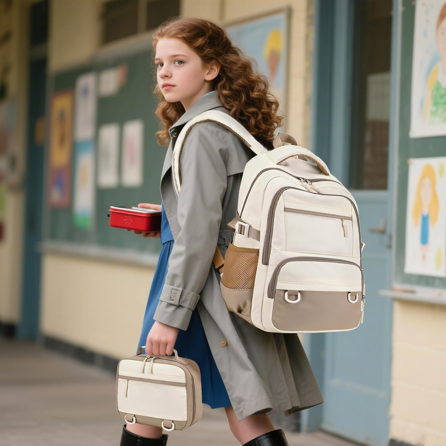 School Backpack for Teen Girls Boys Casual Daypack Backpacks with Lunch Box Middle High School College Bookbag Set image number 5