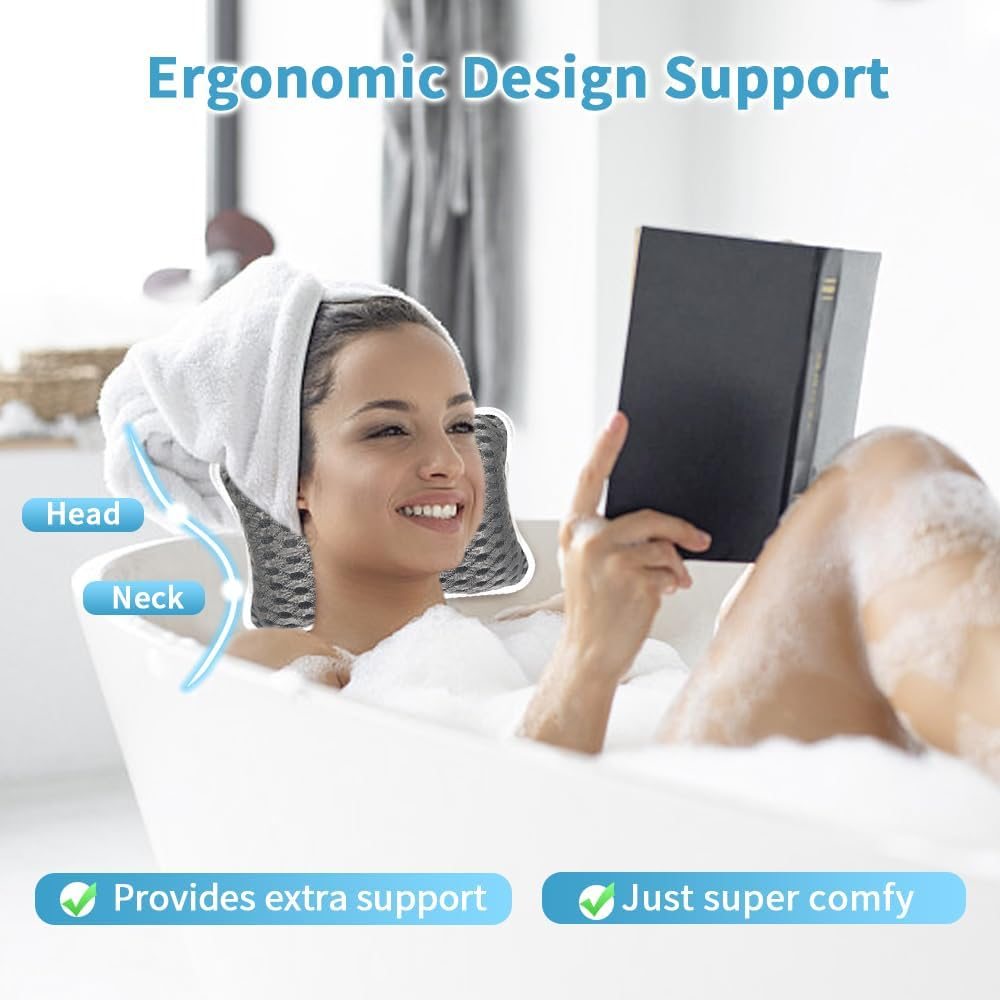Luxury Bath Pillows for Tub, Slip Resistant Waterproof Bath Pillows for Tub Neck and Back Support with 2 Strong Suction Cups, Relaxing Spa Essentials (Dark Grey) - Green image number 3