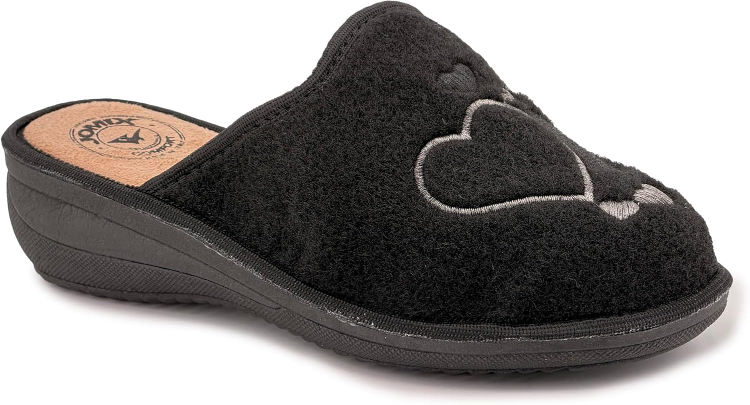 JOMIX Women'S Slippers Winter Comfortable Slippers Low Wedge Heel Made of Felt with Embroidered Hearts Warm Soft Non-Slip Made in Italy image number 7