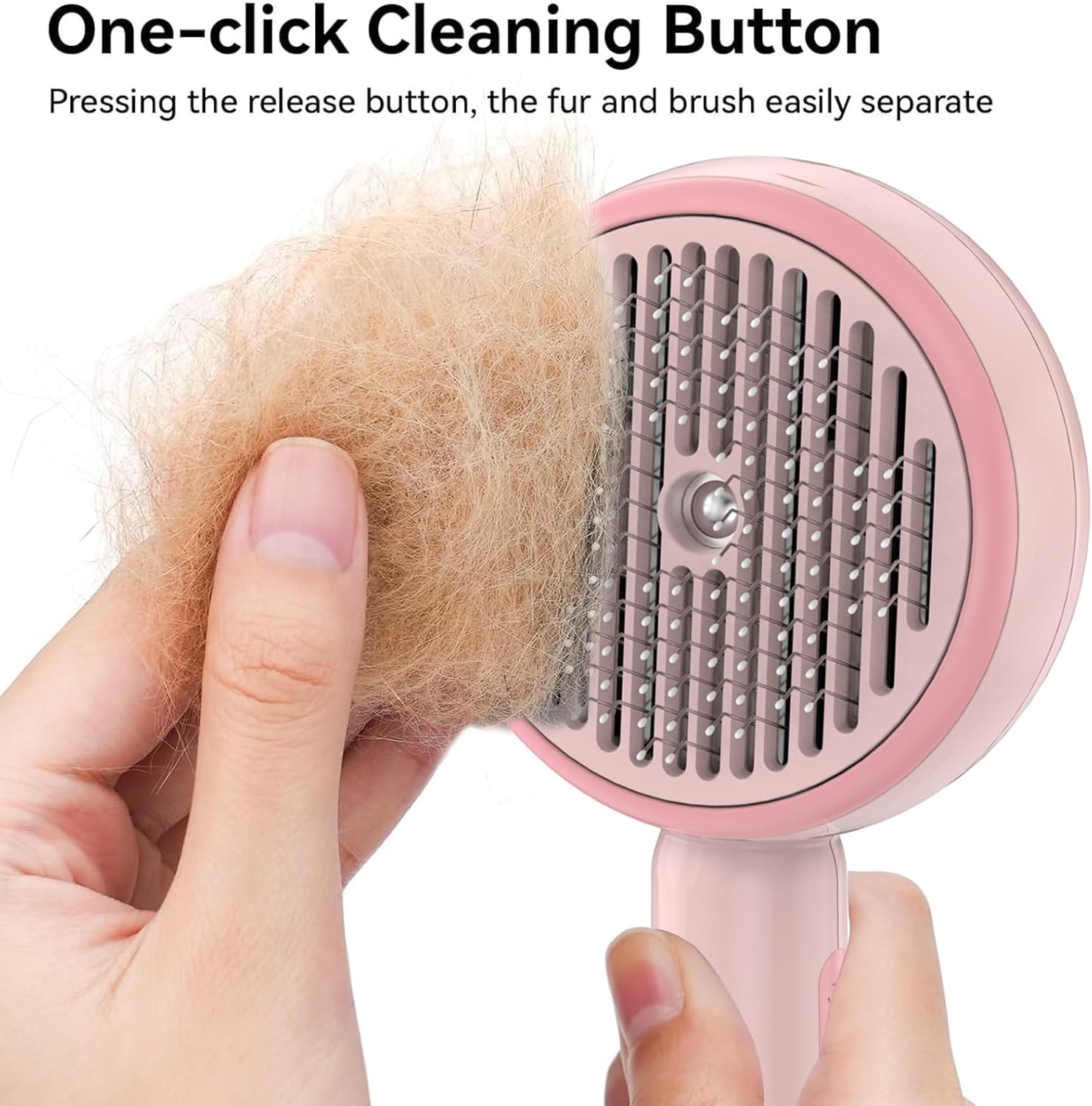 Cat Brush Short Hair, Cat Brush with One Button, Pet Brushes, Self-Cleaning Fur Brush Cat for Long Hair and Short Hair for Removing Loose Fur and Dirt, Pink image number 3