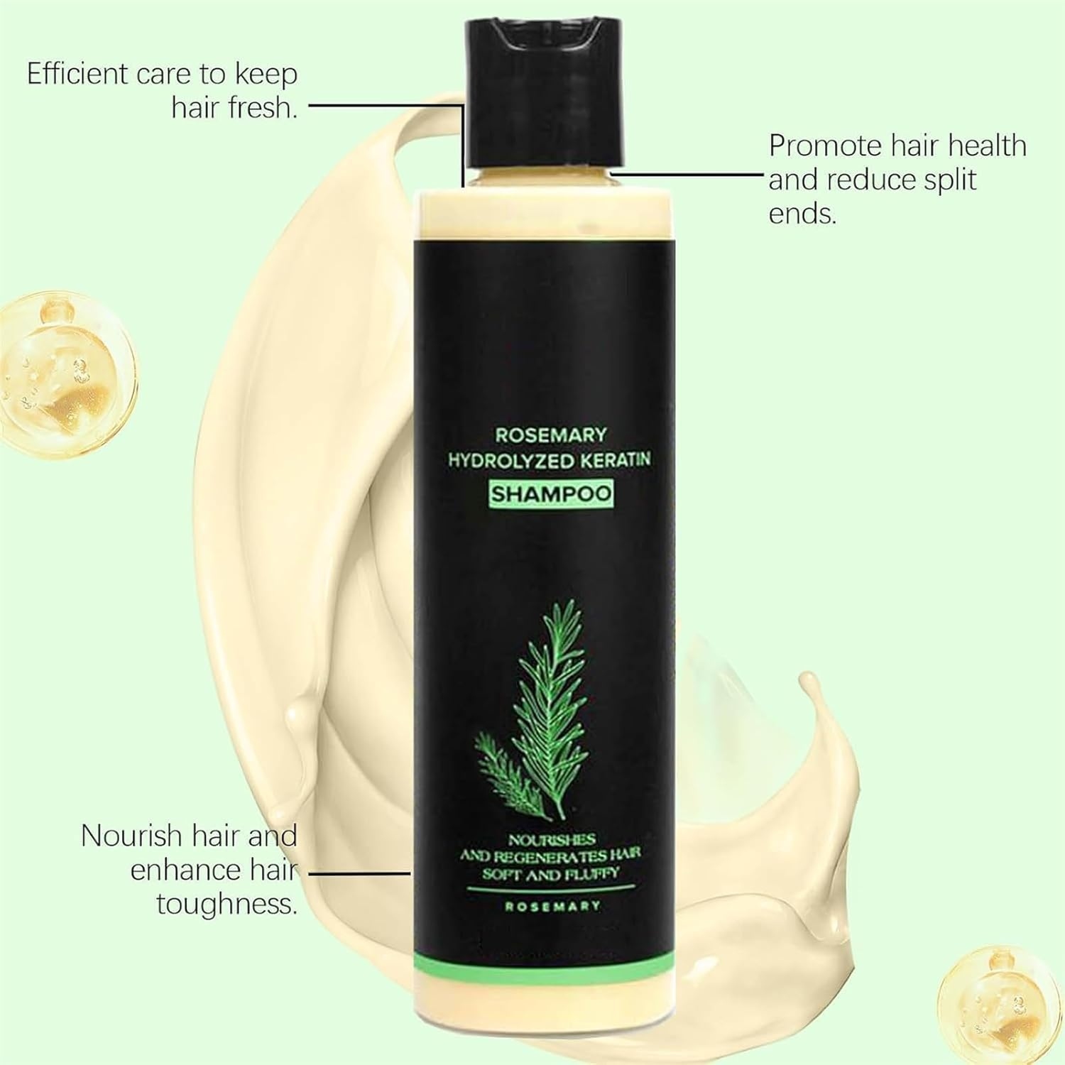 Rosemary Hydrolyzed Keratin Shampoo, Rosemary Leaf Oil Shampoo, Natural Thickening & Strengthening Sham-Poo, Soft and Fluffy for Men and Women Cleansing Conditioner image number 3