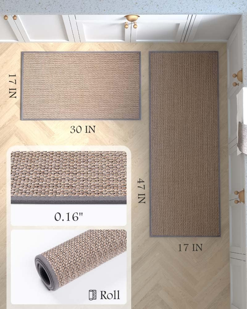 METOY Kitchen Mat Set of 2 PCS, Cushioned Non Slip Rugs for Kitchen Floor, Absorbent Runner Comfort Standing Mats Washable for Kitchen, Office, Home (Grey) - Brown image number 2