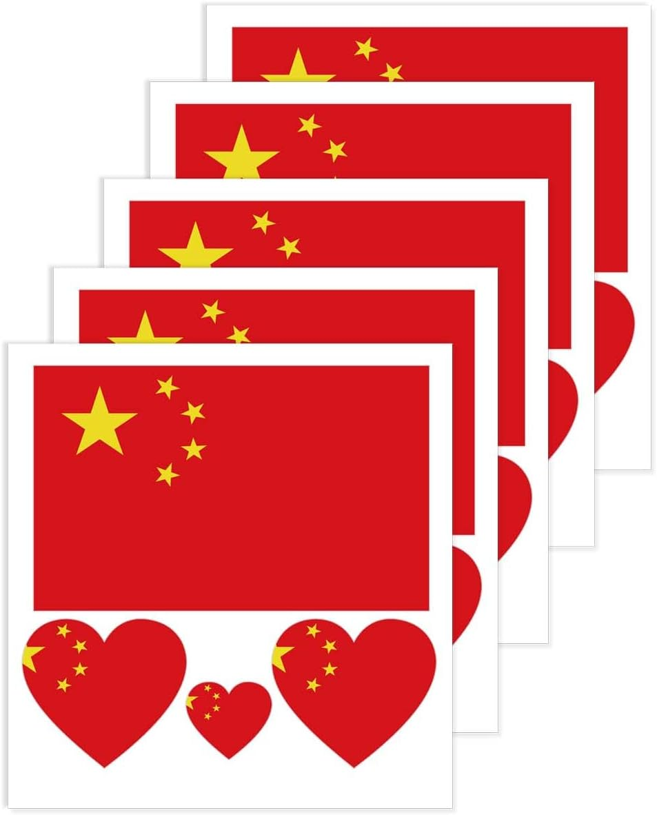 5 Sheet China Temporary Tattoo,Chinese Flag Decal Sticker for Party Birthday National Day Celebration image number 3