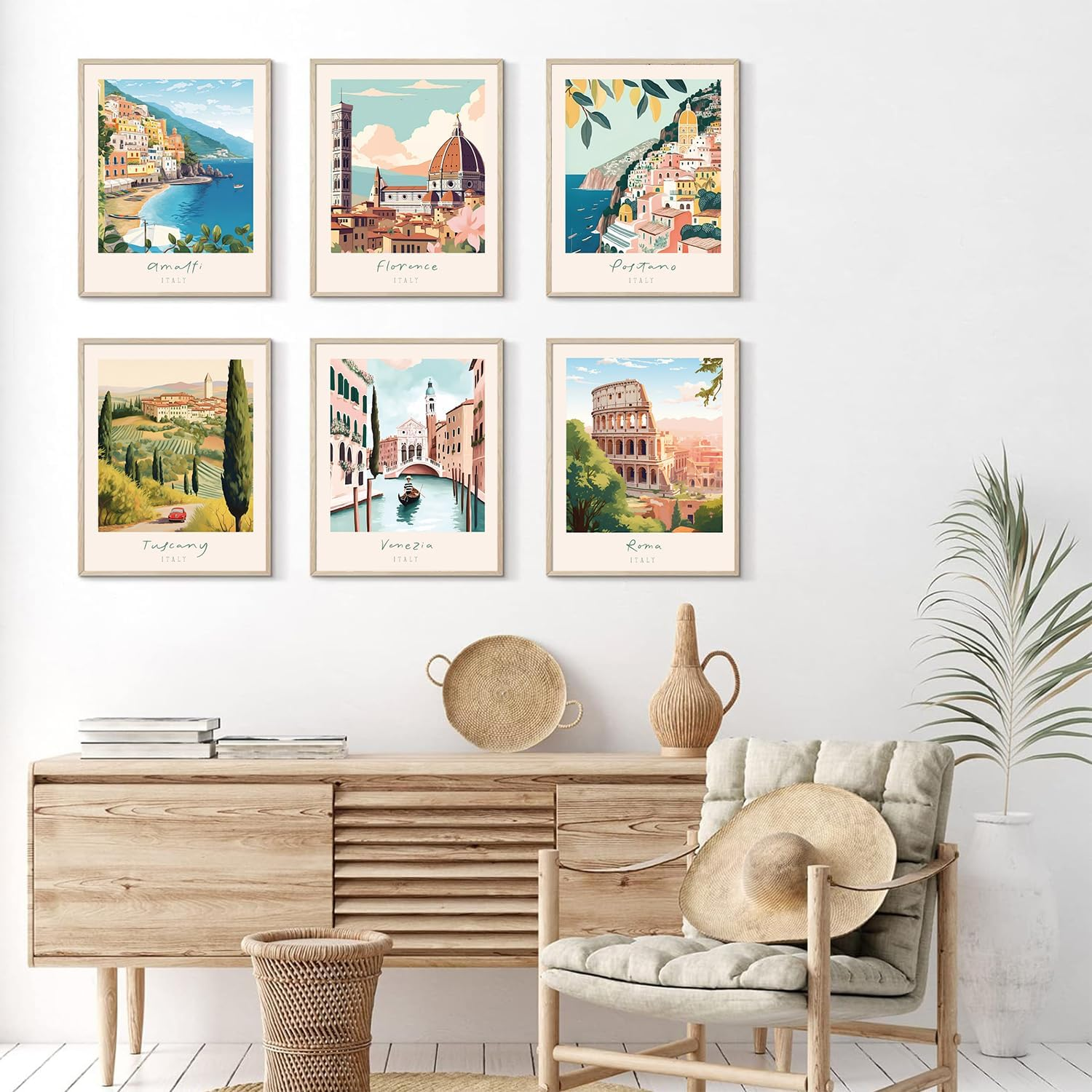 FEOFTIE Vintage Travel Posters Italy Amalfi Coast Wall Art Retro Posters Set of 6 Italian City Wall Art Landscape Poster Beach Painting Venice Rome Wall Art for Bathroom 8X10 Inch Unframed image number 3