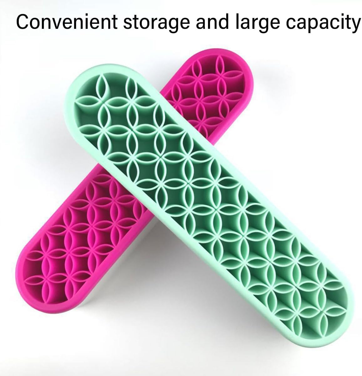 AIMALL Silicone Cosmetic Brush Holder, Desktop Makeup Organizer, Easy-Clean Detachable Design, Space-Saving Beauty Tool Storage, Dimensions 8.27X1.97X1.38 Inches - Blue image number 3