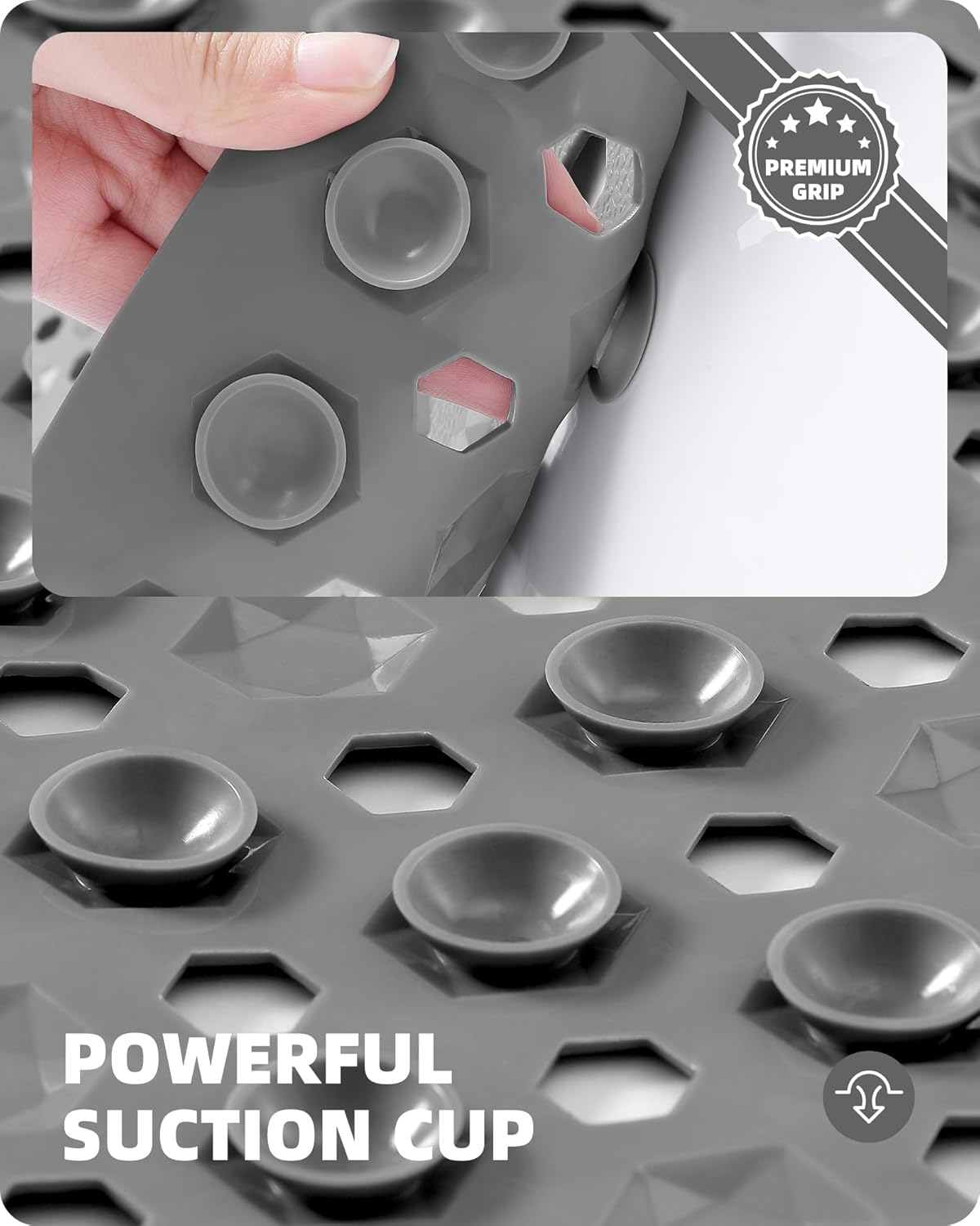 Color&Geometry Bathtub Mat Non Slip 16"X39", Long Bath Tub Mat with 187 Suction Cups and Bigger Drain Holes, Easy to Clean, Quick Dry Shower Mats for inside Shower for Kids, Elderly,Grey image number 5