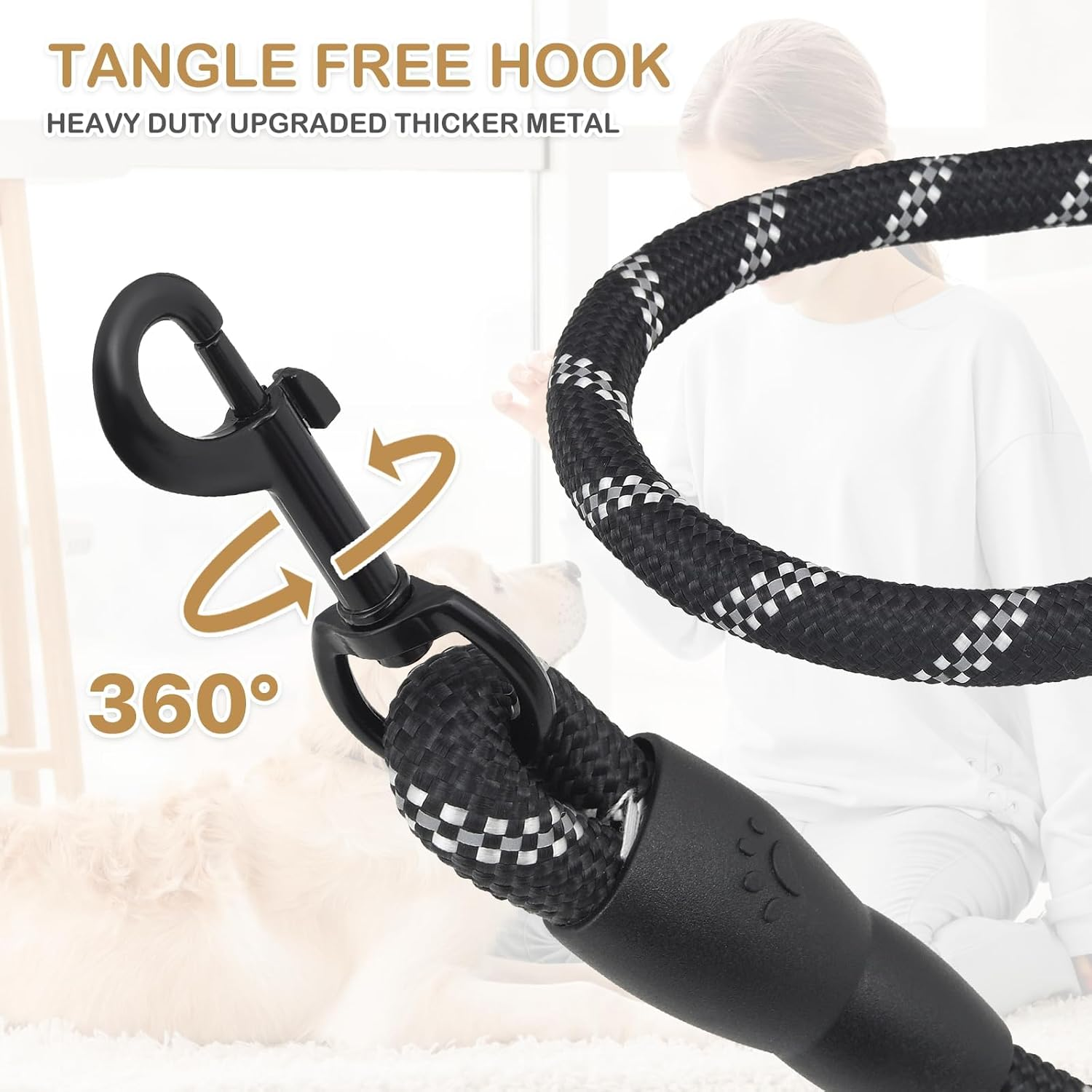 Training Leash for Dogs, 3M (10FT) Strong Rope Dog Lead Leash with Soft Padded Handle & Heavy Duty Hook, Reflective Recall Training Lead for Small Medium Large Dogs(Black) - Blue image number 2