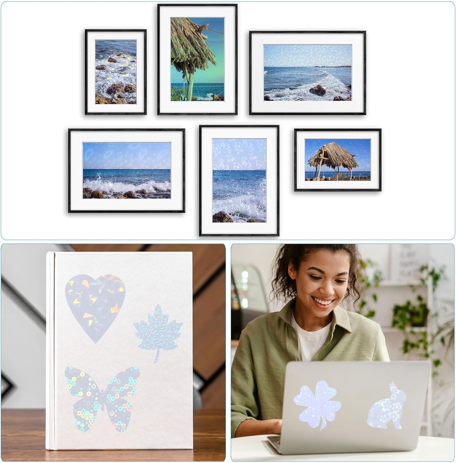 Holographic Lamination Vinyl A4 Overlay Film, 24Pcs Holographics Overlay Lamination Self-Adhesive Holographic Laminate Films Vinyl Sticker,Holographic Vinyl Laminate Films,Gem Pattern - Laser Pattern image number 3