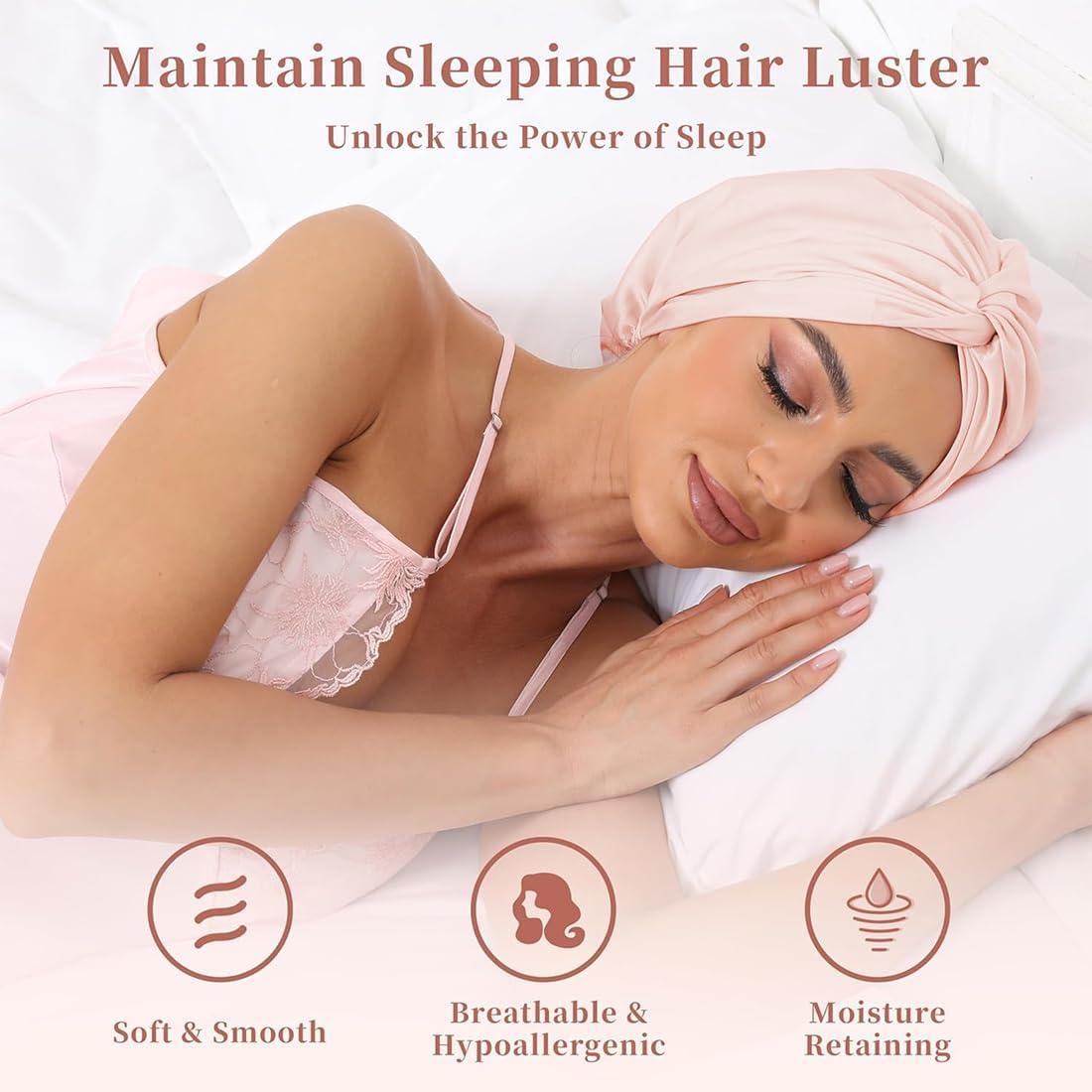 JYNVO 2 Pack Breathable and Soft Satin Sleep Cap and Scrunchie Hair Scrunchie Keeps Curls in Shape Prevents Frizz and Hair Breakage Suitable for Women with Any Hair Type