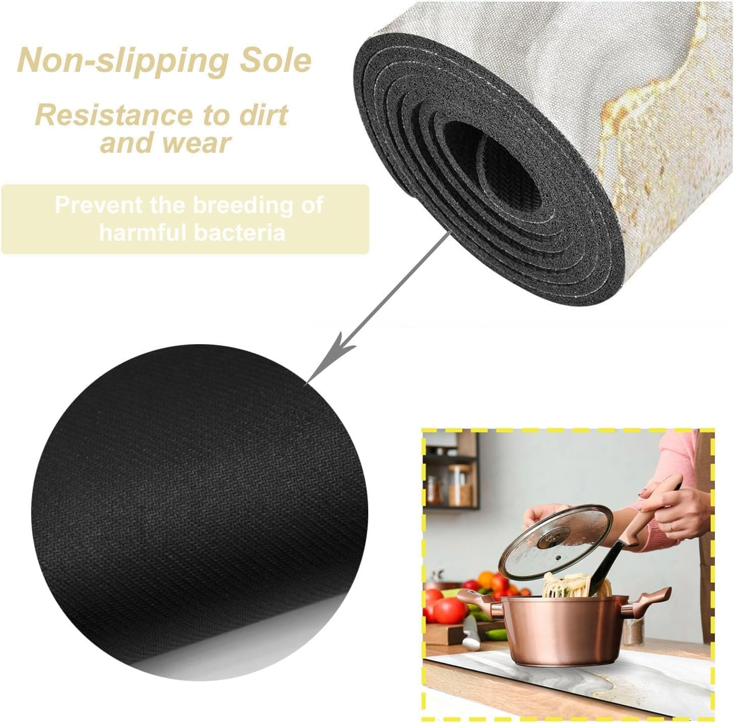Thermo Heat Resistant Table Runner and Trivet for Hot Dishes - Waterproof Hot Plates to Protect Table and Countertop - Kitchen & Dining 350F Heat Protector 40" - White Golden Marble image number 3
