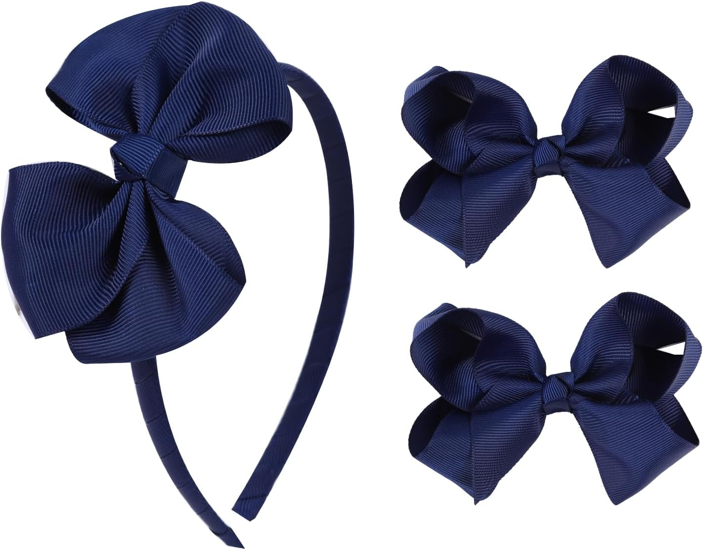 Bow Headband & 2 Pcs 4 Inch Hair Bows Set, Black School Hair Accessories for Little Toddler School Girls (Red)