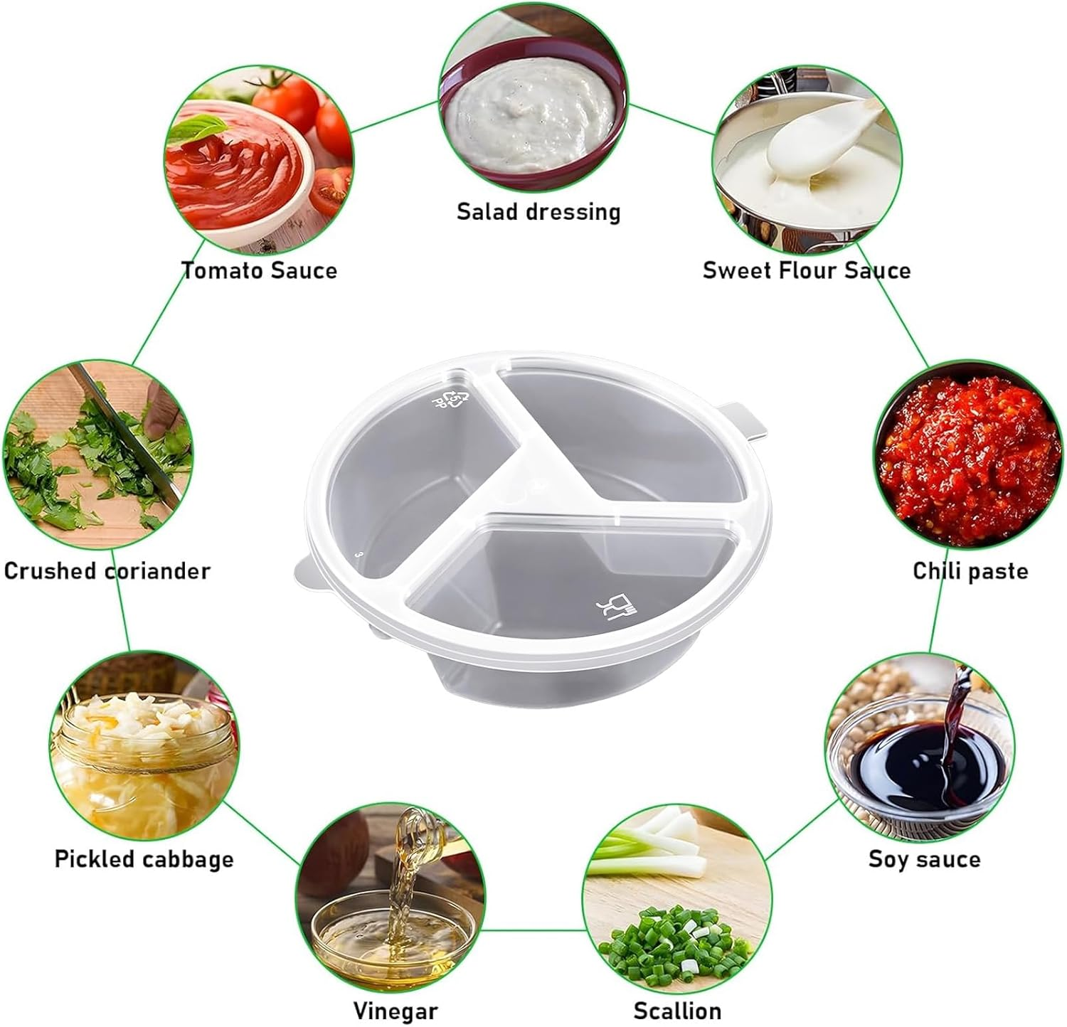 Auzly 40-Pack 3-Compartment Snack Containers | Leak-Proof Reusable Food Storage with Lids | Triple Section Bento Box for Sauces, Nuts, Fruits | Portable Condiment Cups for Picnic, Party, Takeout image number 3