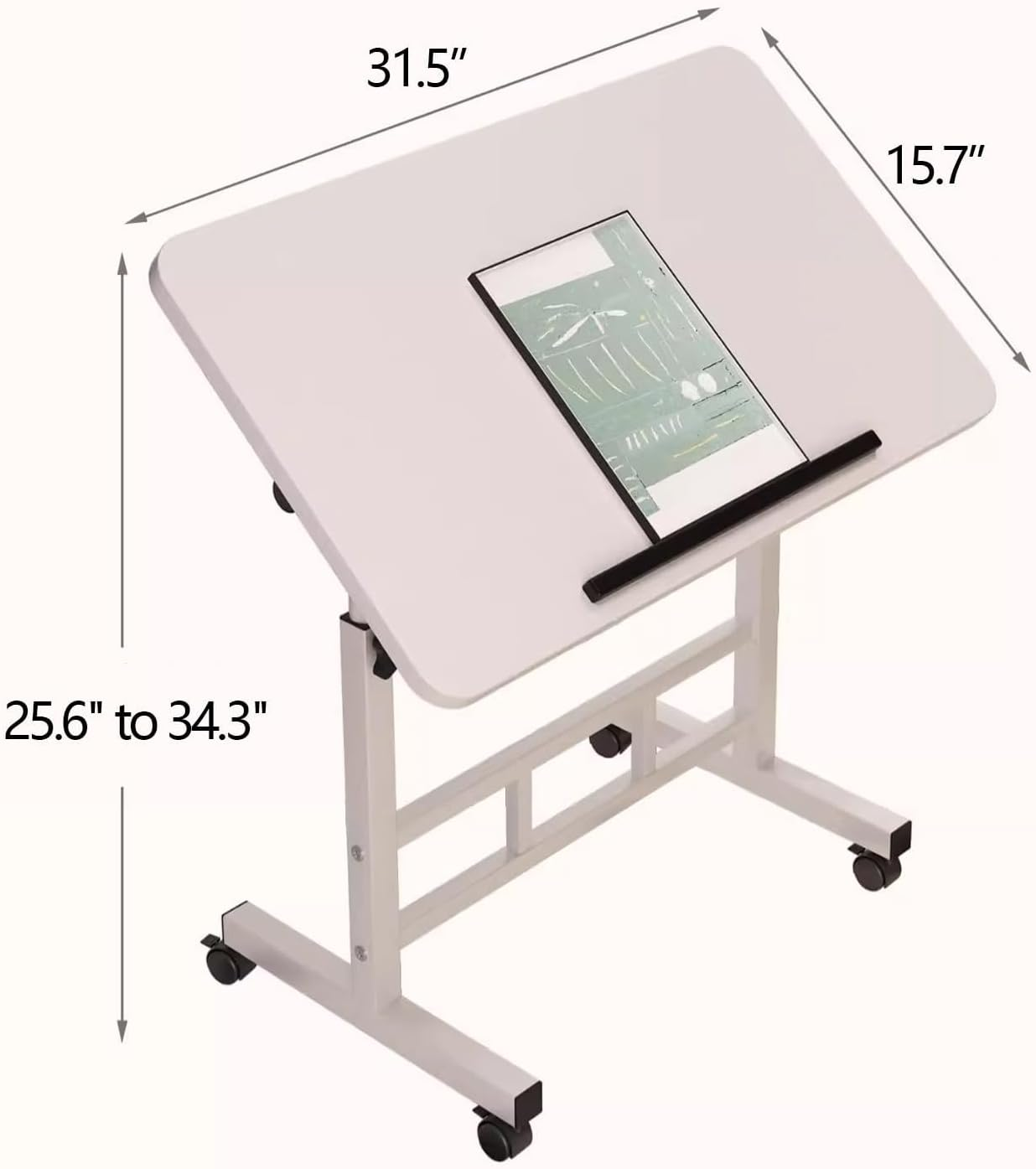 Hbluefat Mobile Small Rolling Computer Desk, 31.5" Folding Adjustable Height Laptop Cart Table with Wheels, Portable Flip Office Work Desk for Home Office, Small Space (Walnut) image number 4
