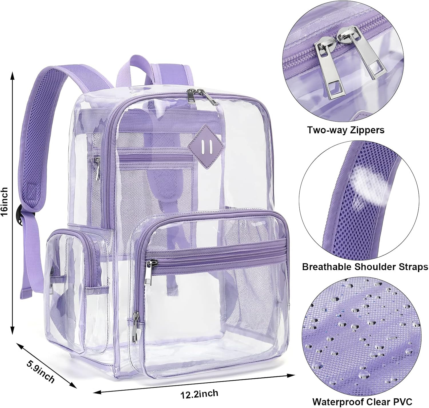 Fuyicat Heavy Duty Clear Backpack for Girls Boys Women Men, PVC Transparent School Backpacks See through College Bookbag - Blue image number 5