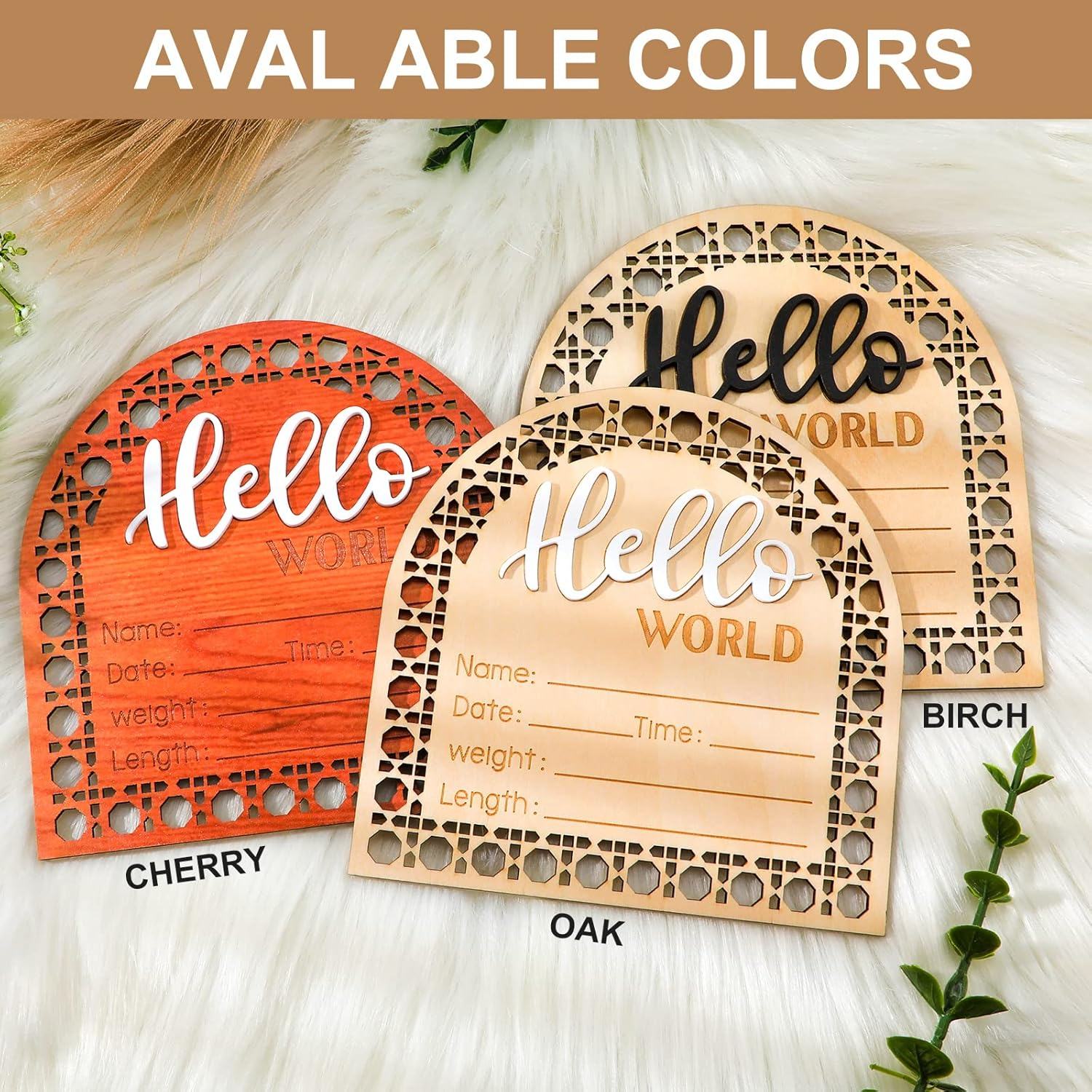 Baby Announcement Sign, 5.5 Inch Wooden Birth Newborn Welcome Sign Hello World New Baby Name Sign, Name Plaques for Girl Boys Photo Prop Baby Shower Nursery Hospital image number 6