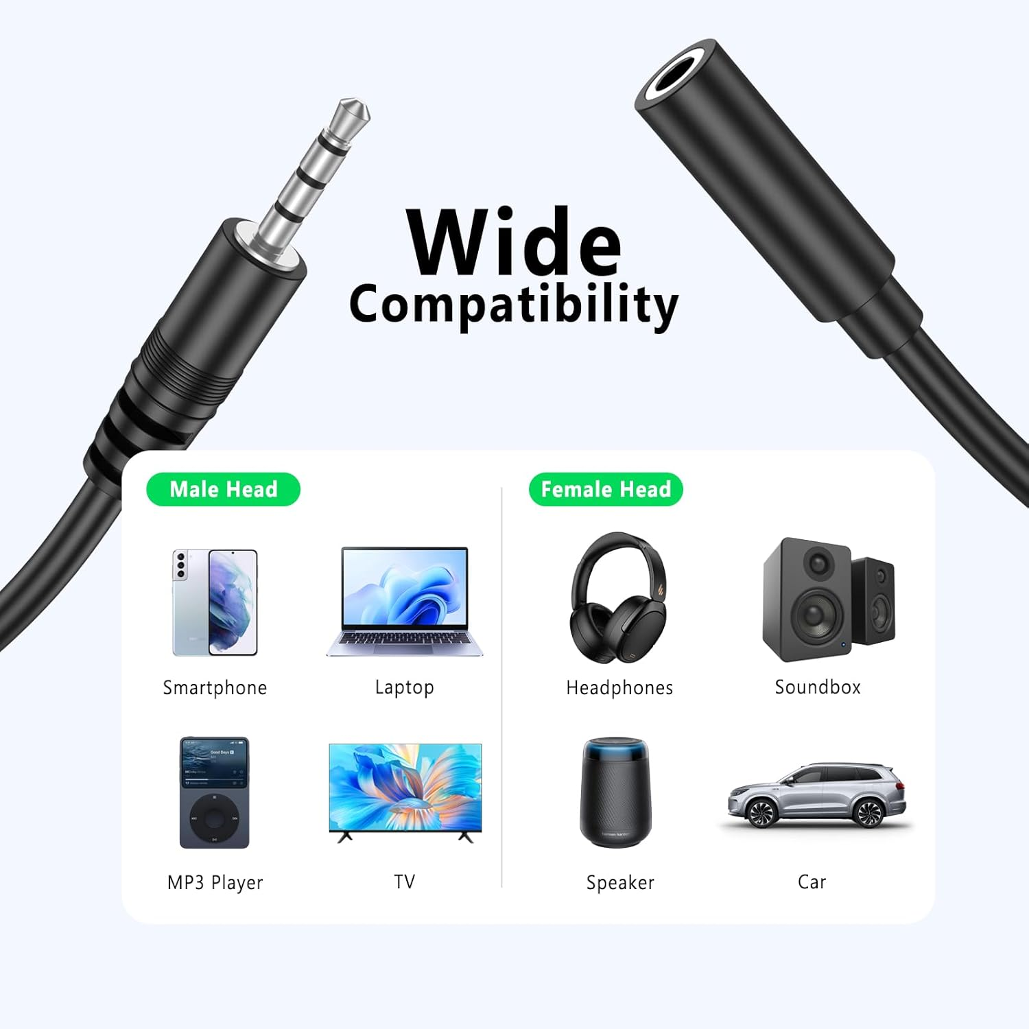 Meliya Headphone Extension Cable, 3.5Mm Extension Audiomale to Female Aux Adapter Hi-Fi Sound Stereo Extender Cord Compatible with Iphone Ipad Smartphones Tablets Media Players & More (3.3Ft/1M) image number 4