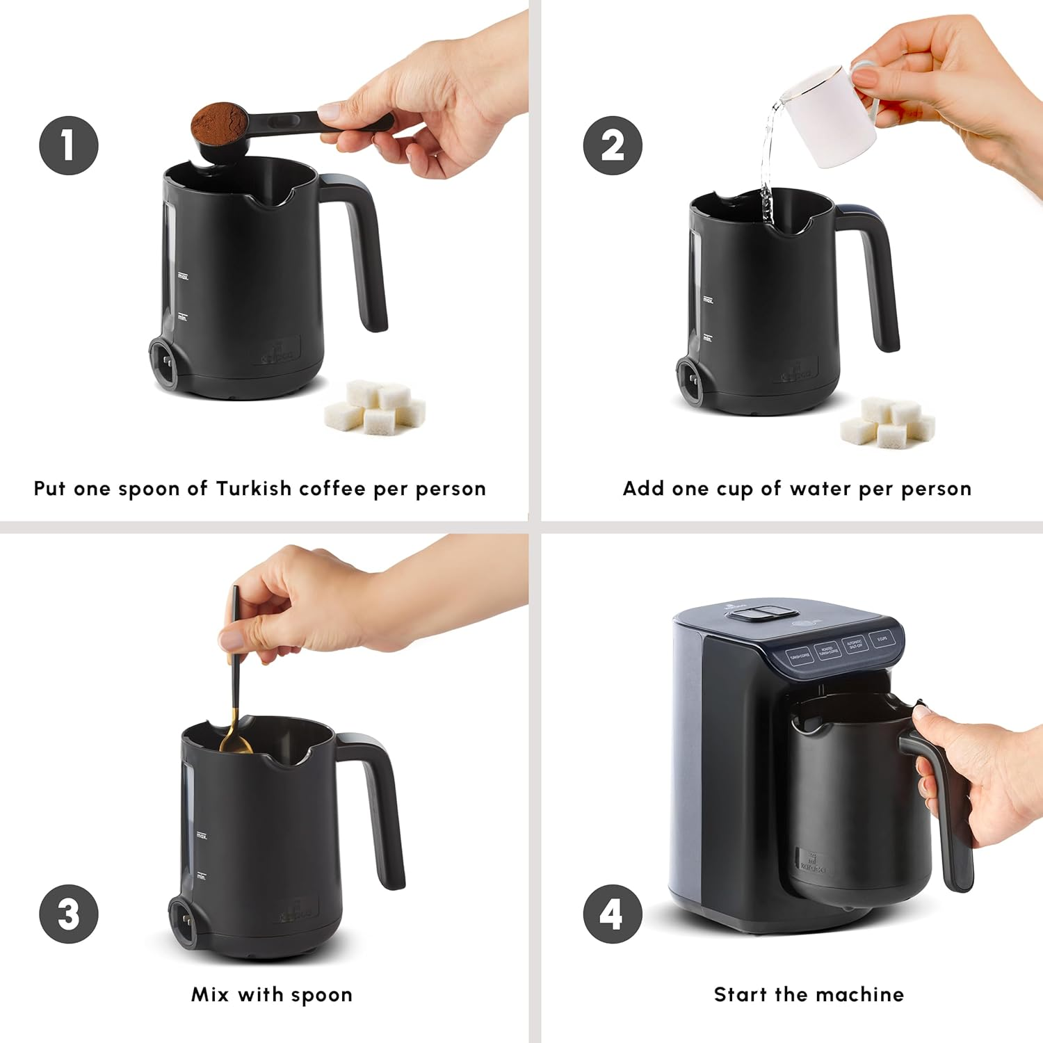 KARACA Hatır Roast Turkish Coffee Maker, Shiny Black, 5 Cup Capacity, High Foam, 535 W, Voice Warning System, Light Warning System, Measuring Spoon, Easy Cleaning image number 4
