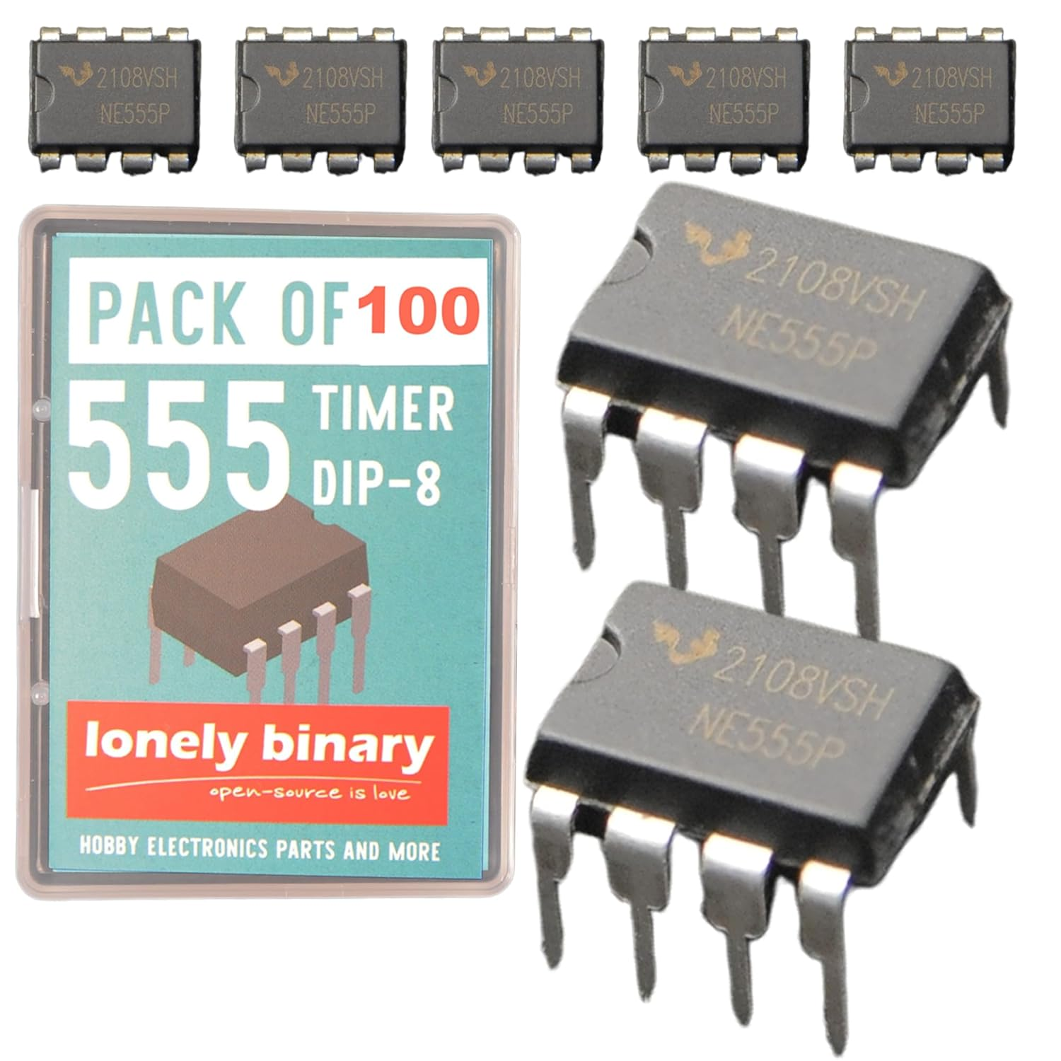 Lonely Binary 100 Pcs NE555 Timer IC DIP 8 Precision Timer 4.5V-18V 10Ma for Arduino, ESP32, Raspberry Pi Pico Projects