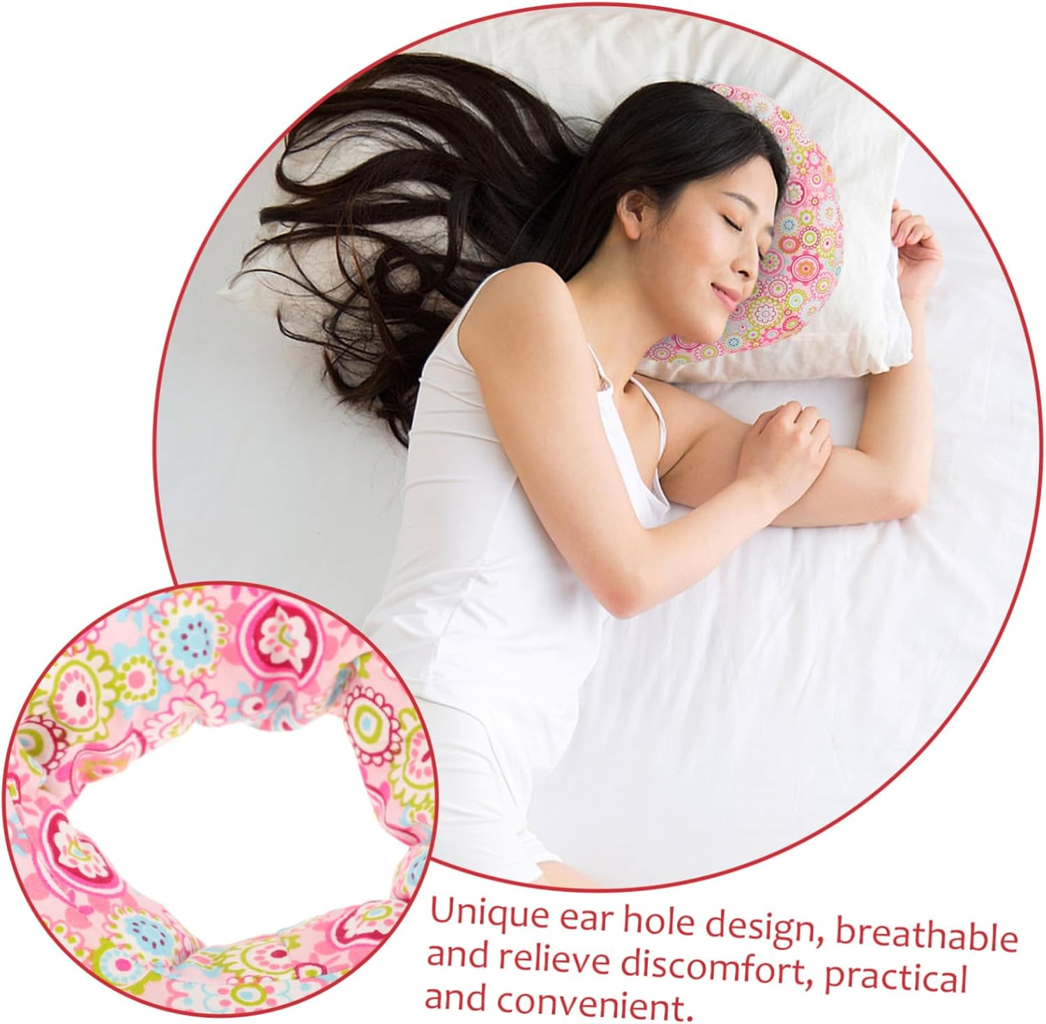 QUMIIRITY Donut Ear Pillow for Side Sleeping Ear Hole Cotton Stuffed Skin-Friendly Breathable Design for Home or Travel image number 3