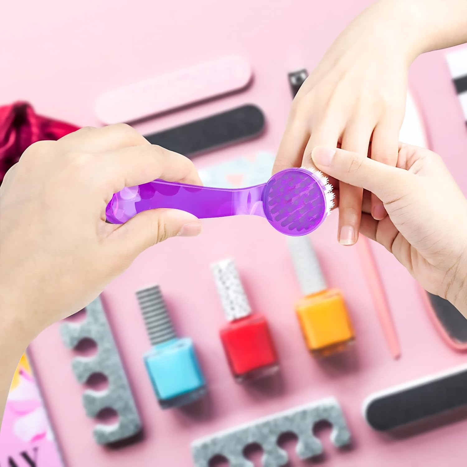 Reignsword round Head Nail Brush 12 Pieces Fingernail Brush with Handle Grip, Multicolor Nail Brushes for Cleaning, Nail Scrub Brush for Toes and Nails Cleaner Men and Women image number 2