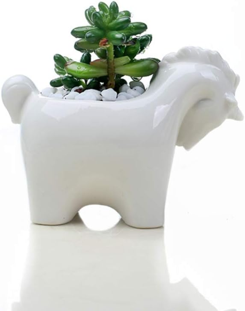 LIFKOME Cute Animal Shaped Succulent Planter with Drainage Hole, Ceramic, White, 12.8Cm X 6.8Cm (L W), Indoor, Perfect for Home & Office Decoration