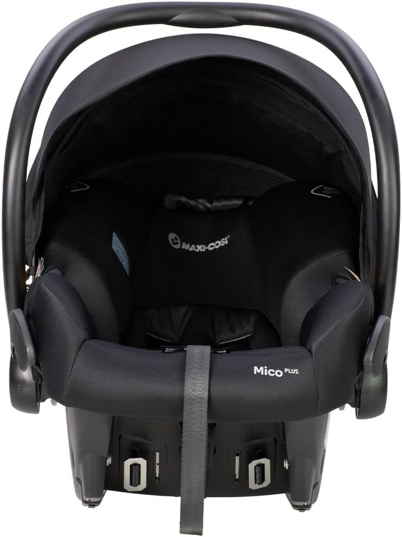 Maxi COSI Mico plus Baby Capsule ISO- Onyx, Air Protect Infant Car Seat with Superior Side Impact Protection, Extendible UPF 50+ Sun Canopy, Water Resistant Hood, and Travel System Compatibility