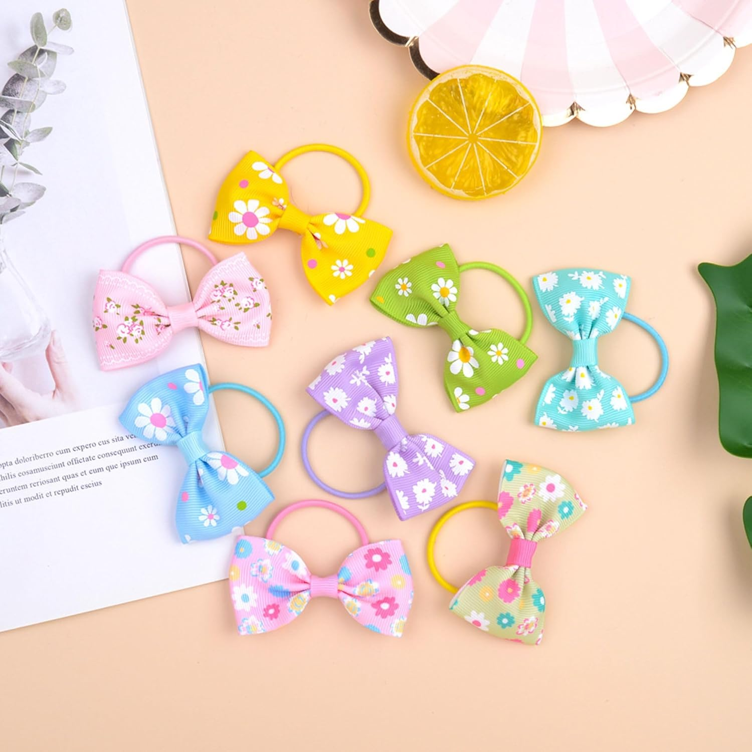 JOVALA 34PCS(17 Pairs) Baby Girls Hair Bows Daisy Elastics Bow Ties Rubber Hair Bands Ribbon Ponytail Holders Pigtails Elastic Bands Hair Accessories for Toddlers Little Girls Kids Gifts