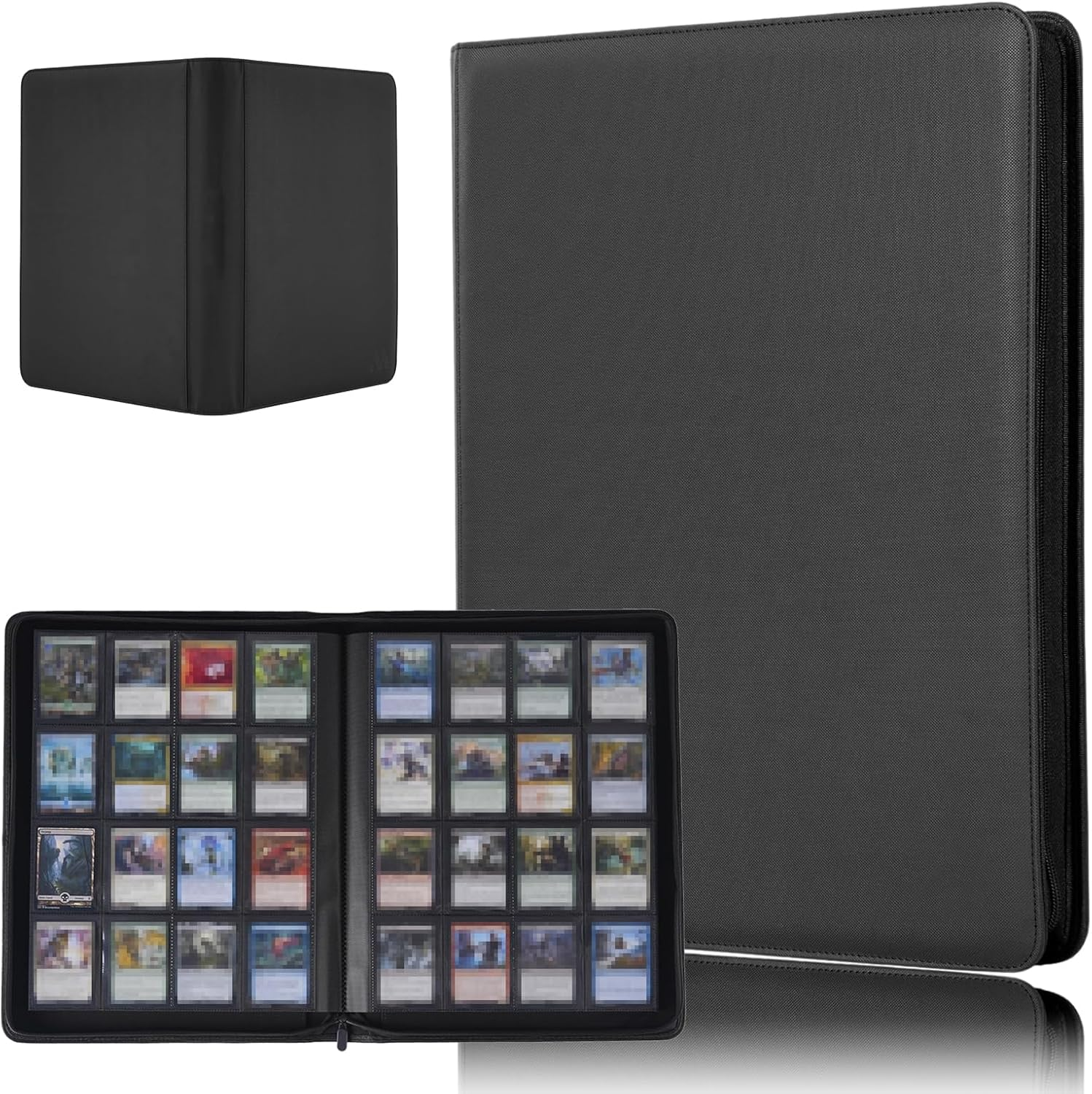 16 Pocket Premium Trading Card Zip Binder,1024 Side-Loading Slots Card Album Holder, Trading Card Holder, Ringless Game Trading Card Protective Organize Folder, Compatible with Yugioh, MTG