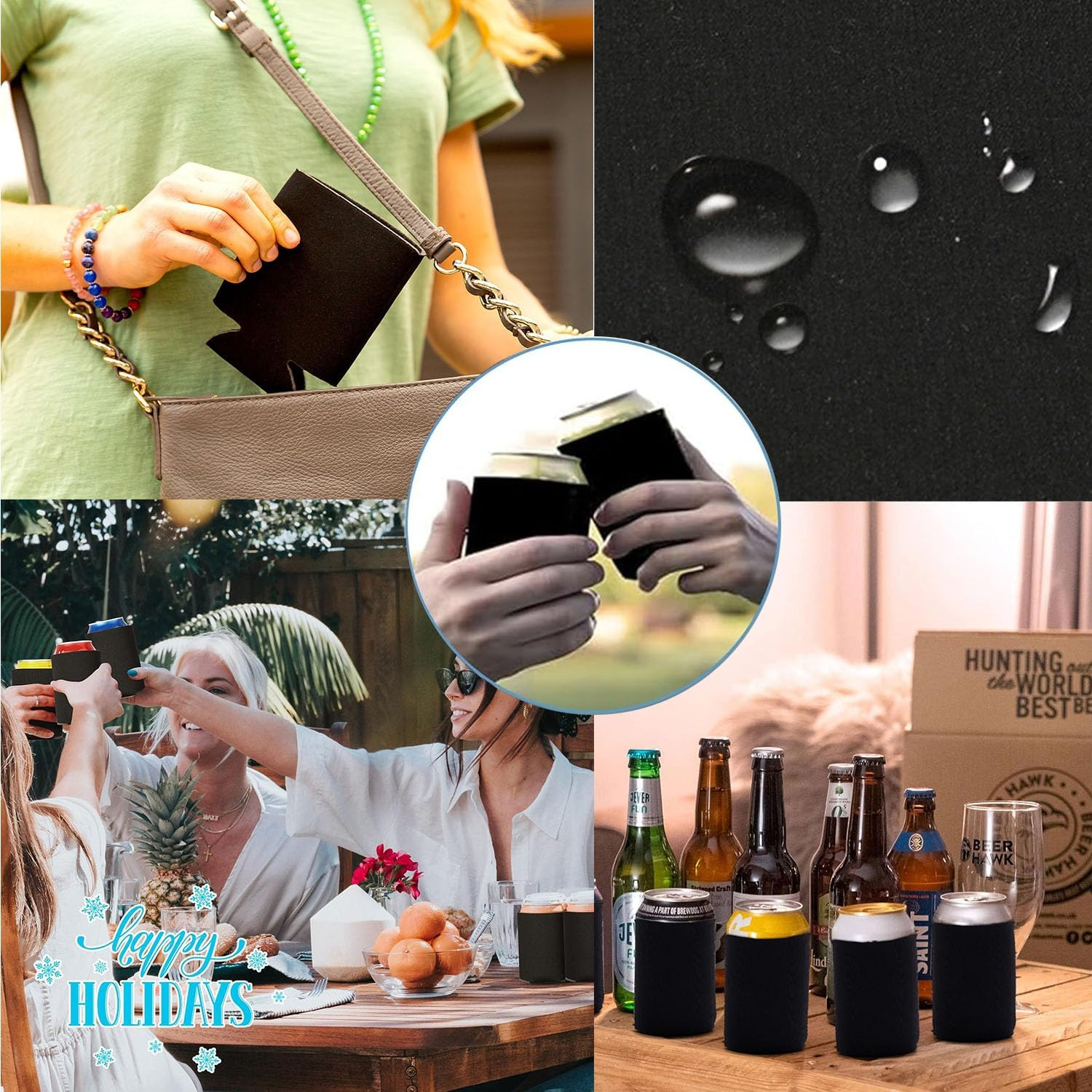 Paifeancodill Blank Beer Can Coolers Sleeves, 50 Pcs Soft Insulated Beer Can Cooler Sleeves, Foldable Blank Can Stubby Cooler Holder Sleeve Sublimation Heat Transfer, Reusable Black Bulk Can Sleeve