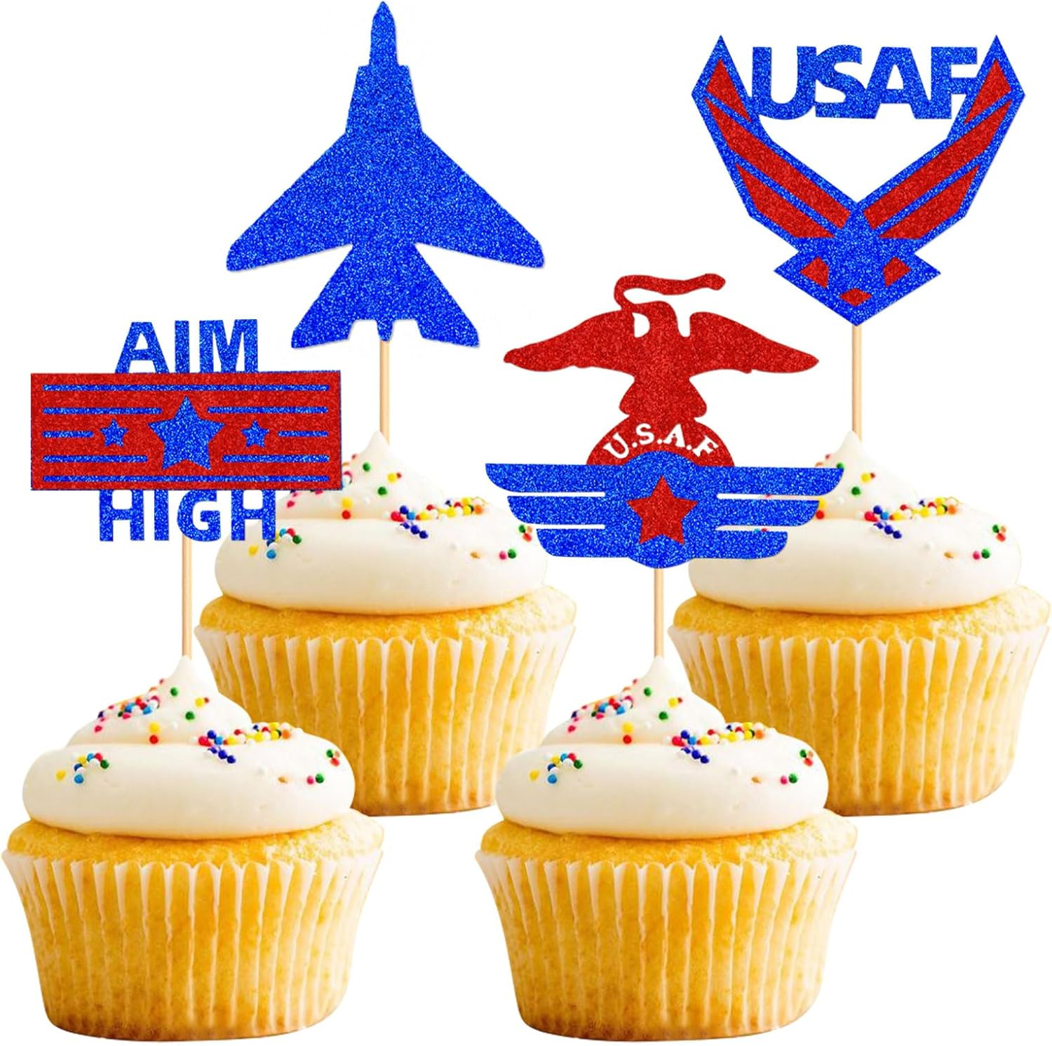 24PCS Military Themed Cupcake Toppers Navy Military Retired Cupcake Picks Navy Bound Themed Cupcake Decorations Retirement Army Birthday Party Cake Decorations Supplies