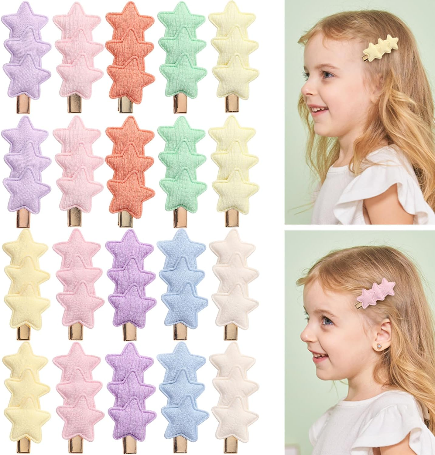 Baby Girls Hair Clips, [20 Pieces 10 Colors] Nonslip Hair Barrettes for Kids Fine Handmade Star Toddler Hair Accessories with Alligator Clips for Newborn Infant Toddlers Baby Girls Kids Teens