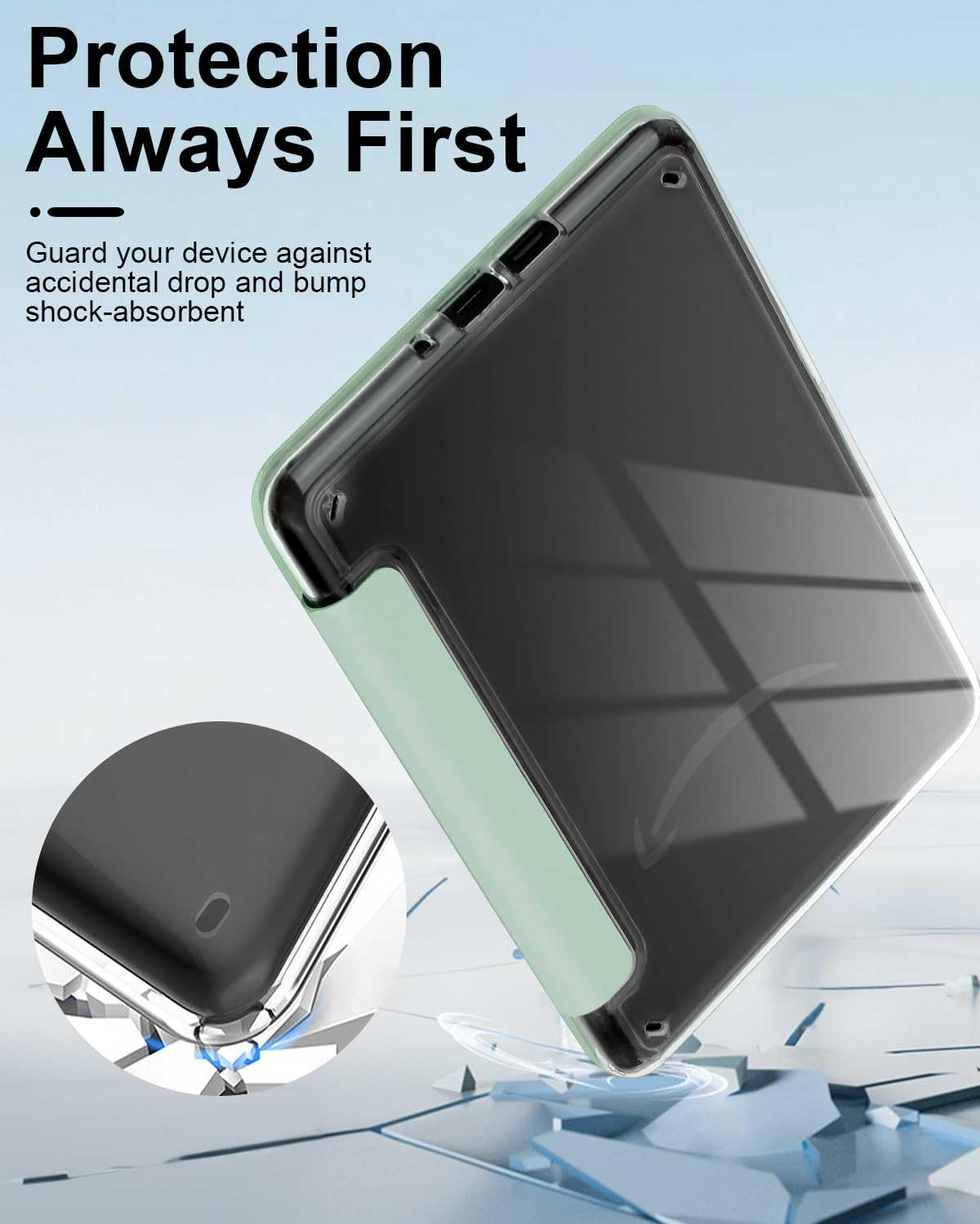 T Tersely Clear Back Slimshell Leather Case for 7" All-New Kindle Paperwhite 12Th 2024 or Kindle Colorsoft 2025 1St Signature Edition, Transparent Shockproof Magnetic Shell Cover - Matcha - Blue image number 6