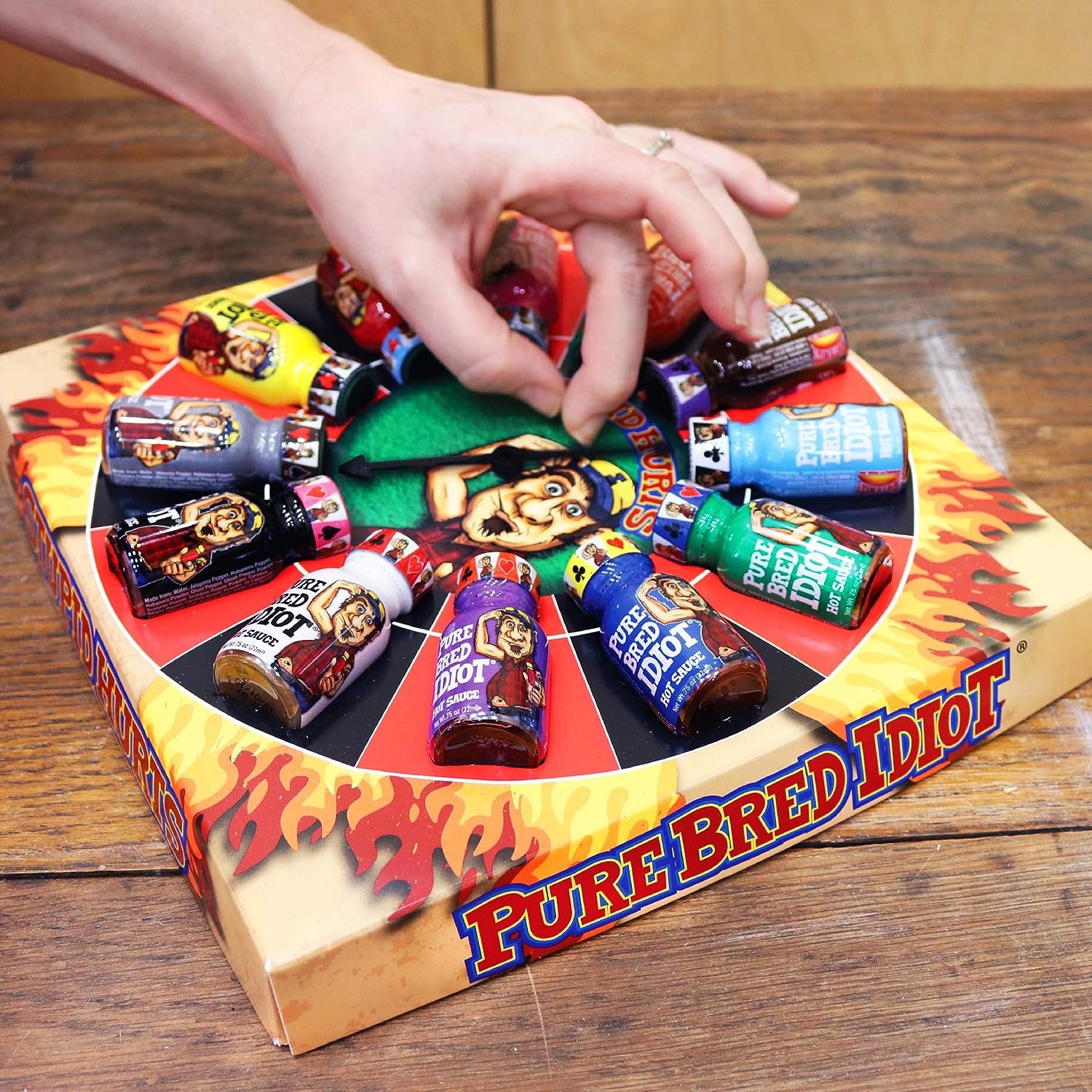 Pure Bred Idiot - Hot Sauce Roulette Game - 12-0.75 Ounce Bottles Hot Sauce Gift Set - Perfect Premium Gourmet Gag Gifts for Men - Spicy Challenge Hot Sauce Sampler image number 1