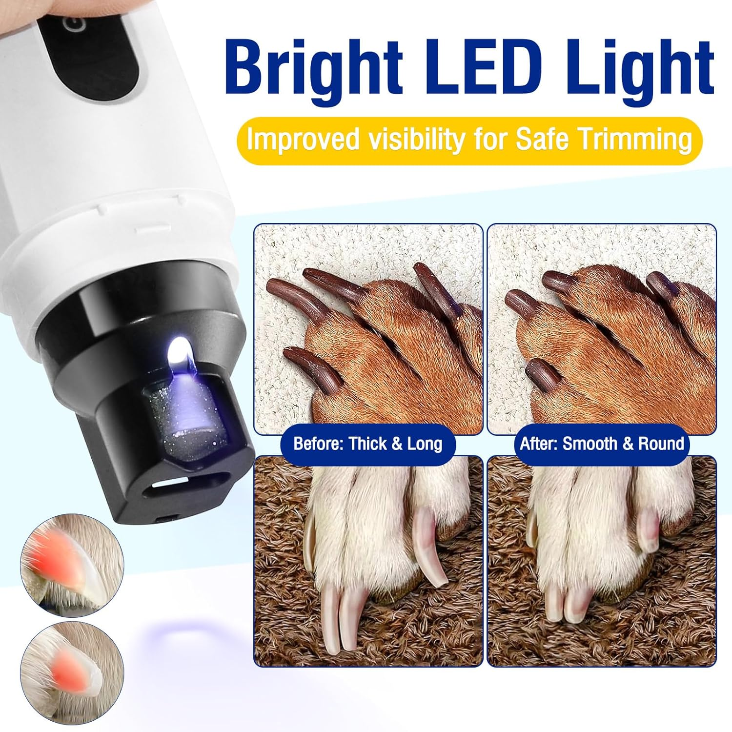 TZL Dog Nail Grinder,5-Speed and Led Display,Rechargeable Nail Trimmers,Quiet and Low Vibration Dog Nail Clippers,3 Ports for Large Medium Small Dogs Cats