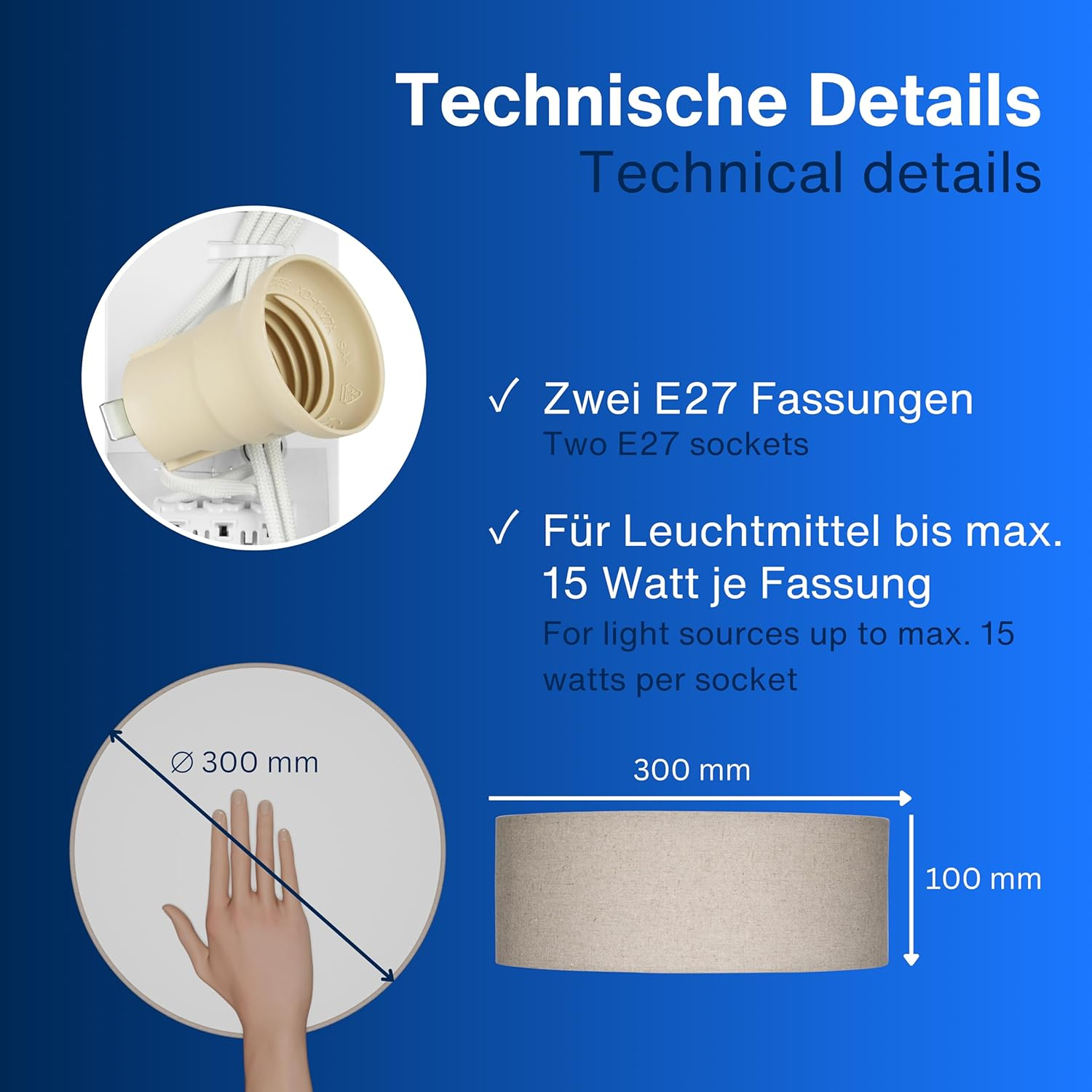 REV LED Ceiling Light, Ceiling Light for Bedroom, Living Room and Kitchen, round 30 Cm with Fabric Shade in Vintage Look, Taupe image number 6