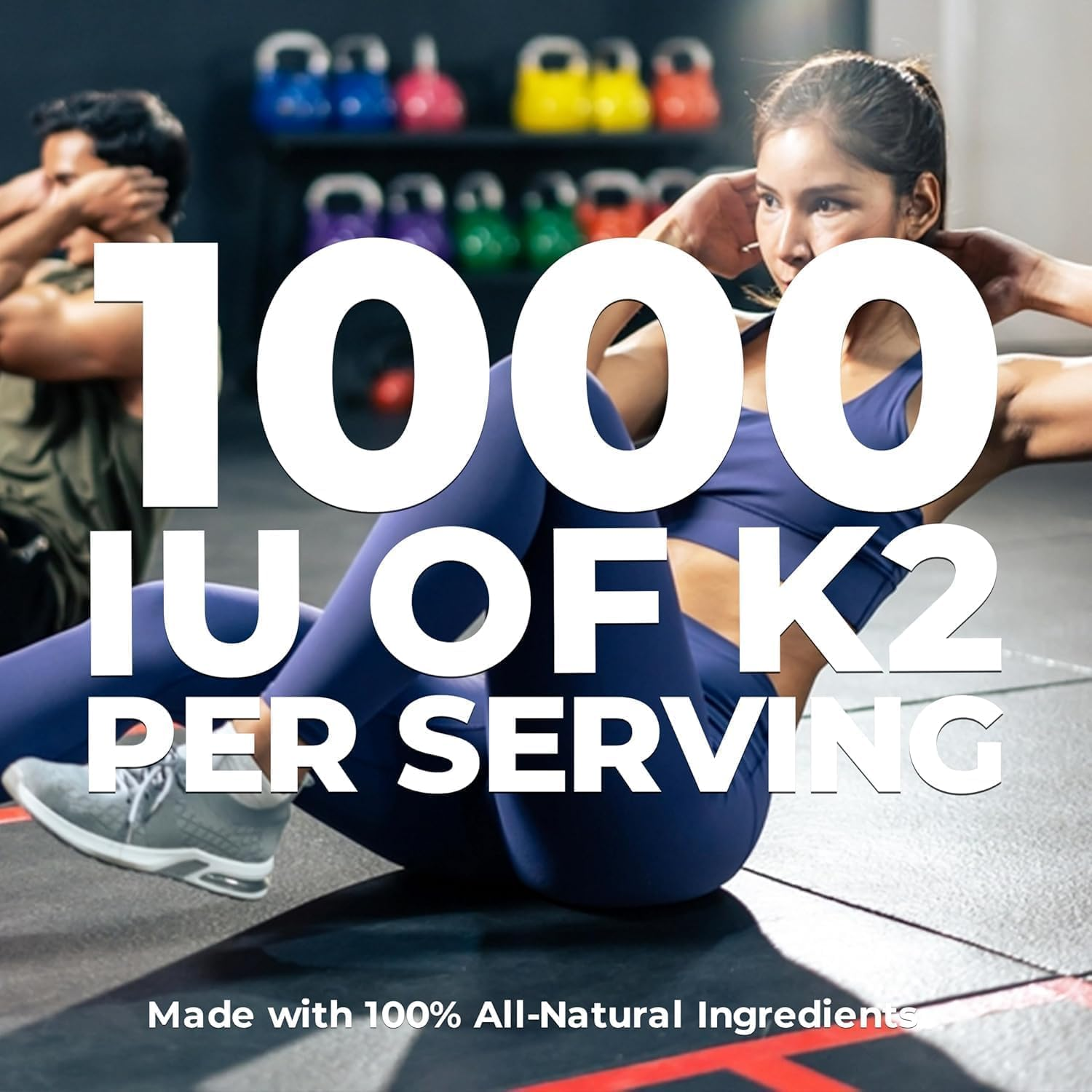 New MAXIMUM STRENGTH Vitamin D3 + K2 Supplement &ndash; 1000IU / 120Mcg, Healthy Teeth and Bones, Immunity Support, MK-7 Form, Calcium Metabolism, Gluten Free. 120 Vegan Capsules. image number 1