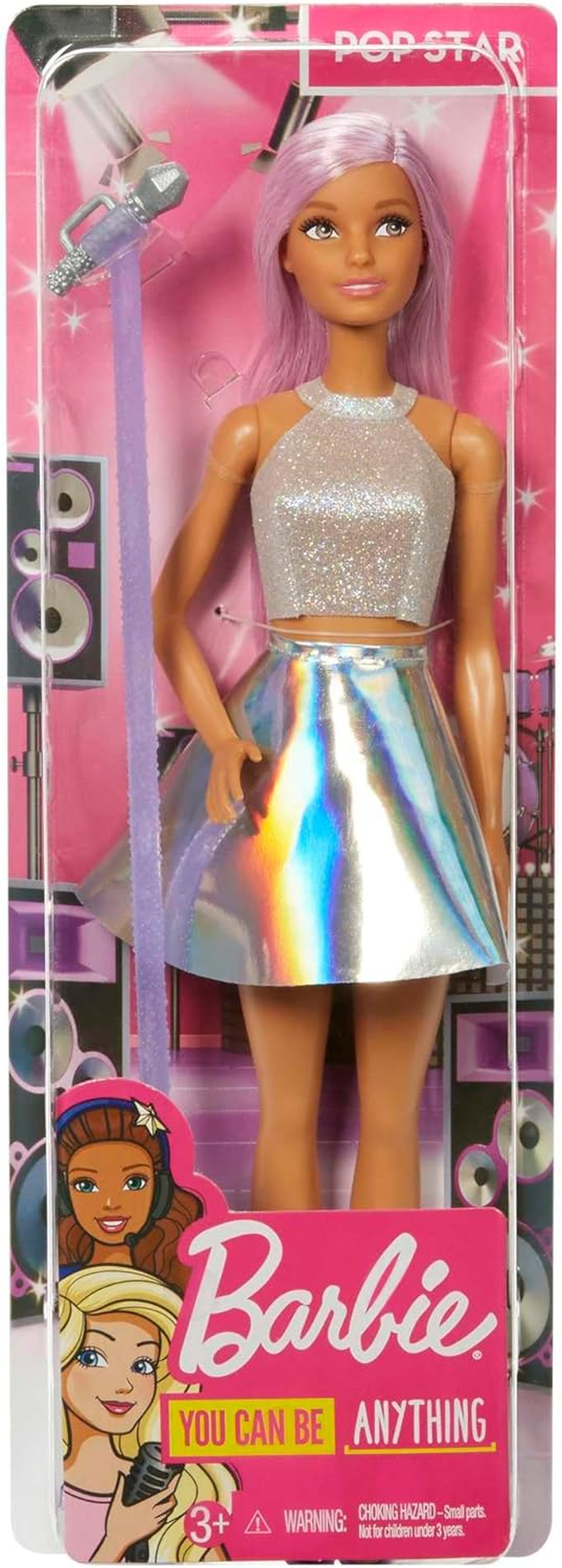 Barbie Pop Star Doll Dressed in Iridescent Skirt with Microphone and Pink Hair, for 3 to 7 Year Olds