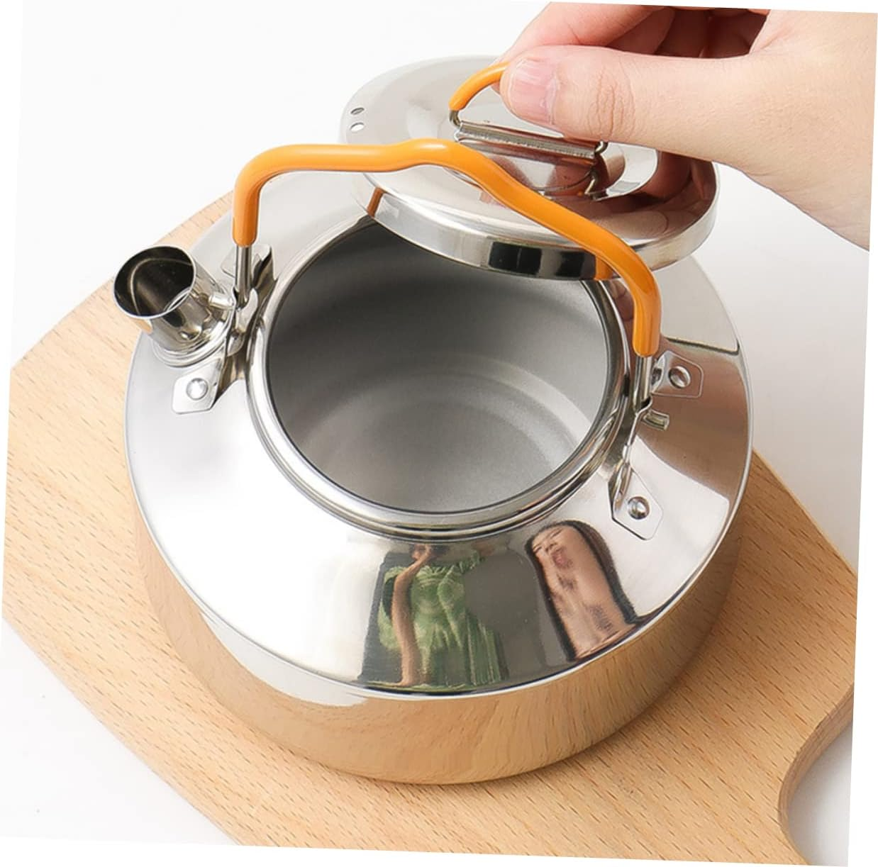 Kisangel Stainless Steel Tea Kettle 0.8L Outdoor Water Kettle Camping Pot Whistling Teapot Portable Lightweight Mirror Finish for Hiking and Travel image number 4