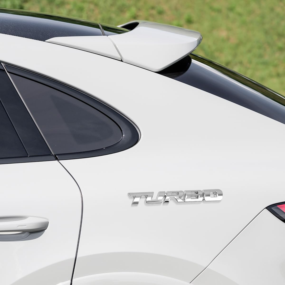 Gasedin Turbo Car Emblem, 3D Metal Emblem Badge Sticker with Turbo Letters, Self-Adhesive Turbo Vehicle Fender Rear Trunk Emblem Decal, Universal Car Accessories for Decor (Silver)