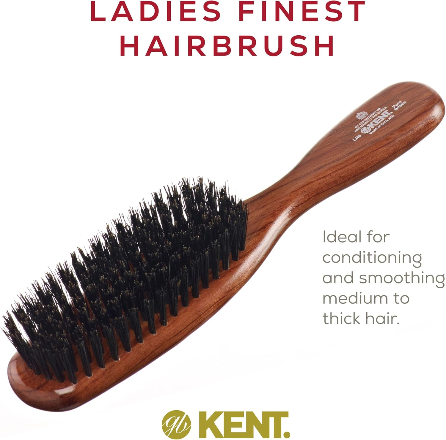 Kent LR6 Finest Dark Wood Styling Hair Brushes for Women - Natural Black Boar Bristle Hairbrush for Medium to Thick Hair of All Lengths - Dry Brush for Styling, Straightening, and Stimulating Oils image number 5