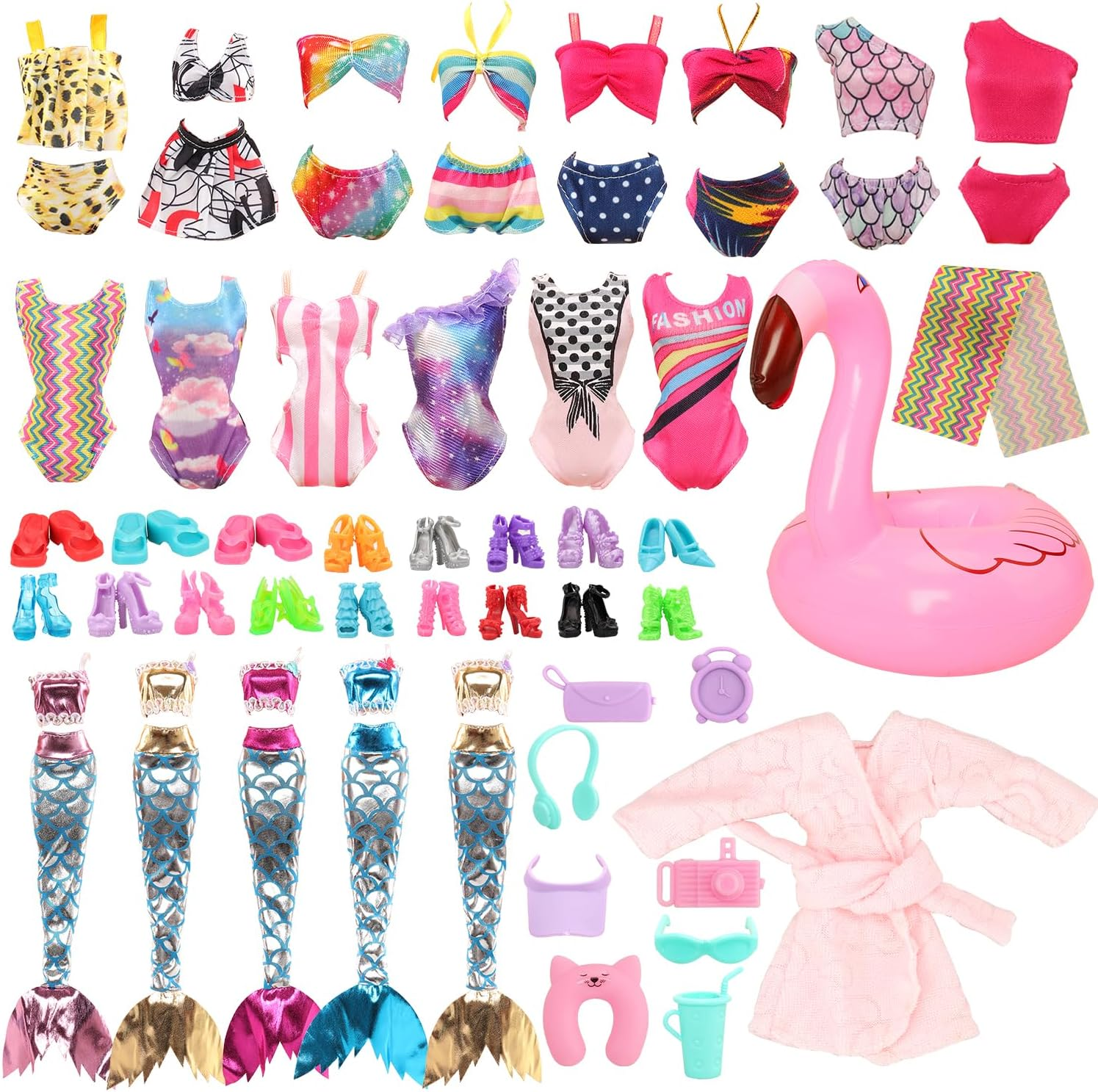Barwa 4 Swimsuits + Pajamas + 2 Mermaid Dresses + Lifebuoy + Towel + 8 PCS Shoes + 8 Accessories for 11.5 Inch Dolls image number 1