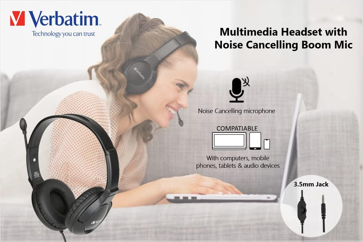 Multimedia Headset with Noise Cancelling Boom Mic - Black image number 5
