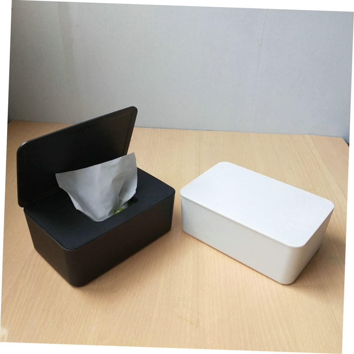 2Pcs Sealed Wet Tissue Box with Lid Dust-Proof Storage Container for Napkins White/Black Suitable for Home Use image number 4